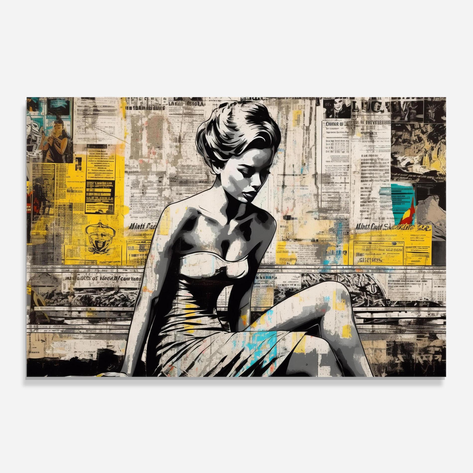 Panou Sticla Bucatarie Newspaper Painting Girl mockup 0