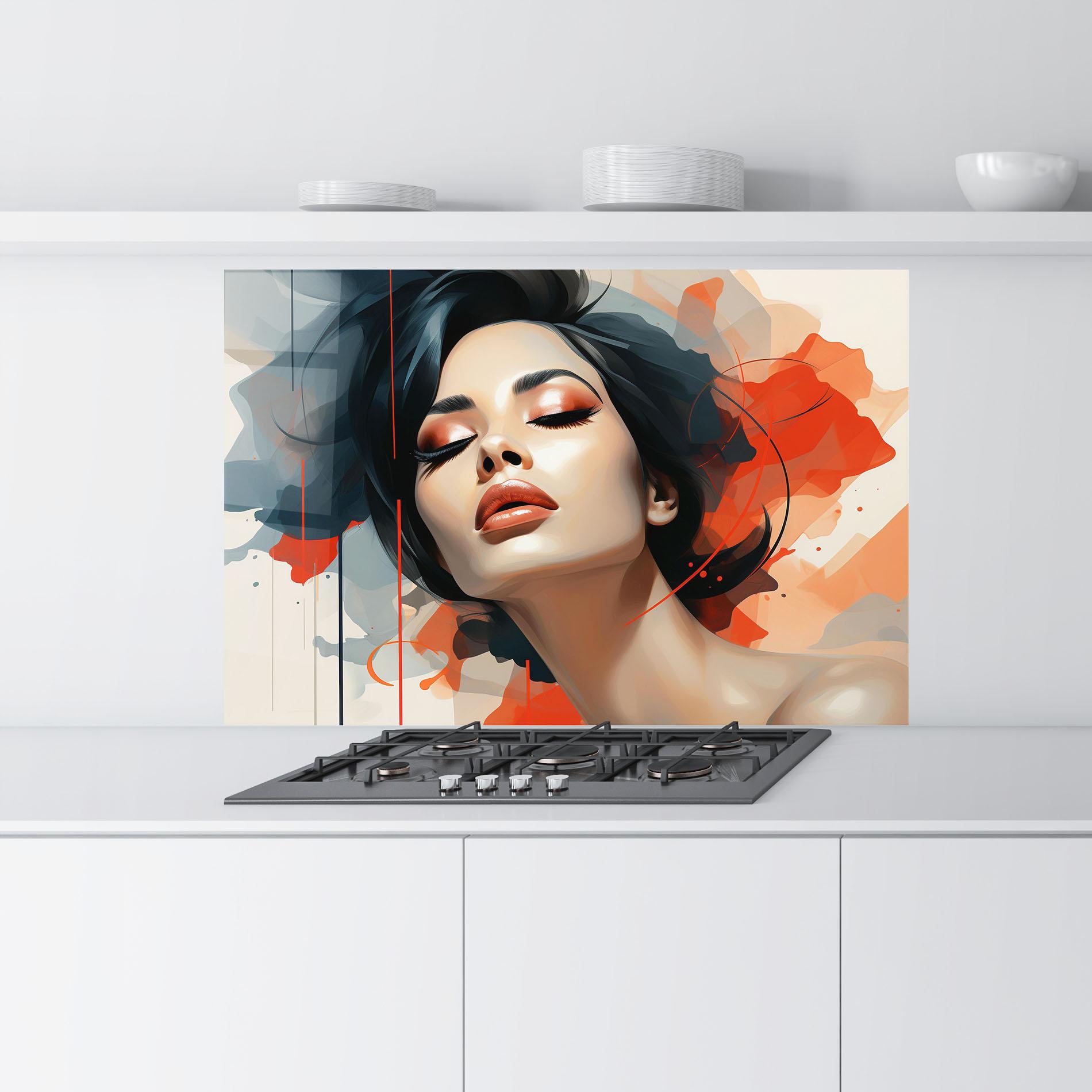 Panou Sticla Bucatarie Pretty Woman On Red mockup 9