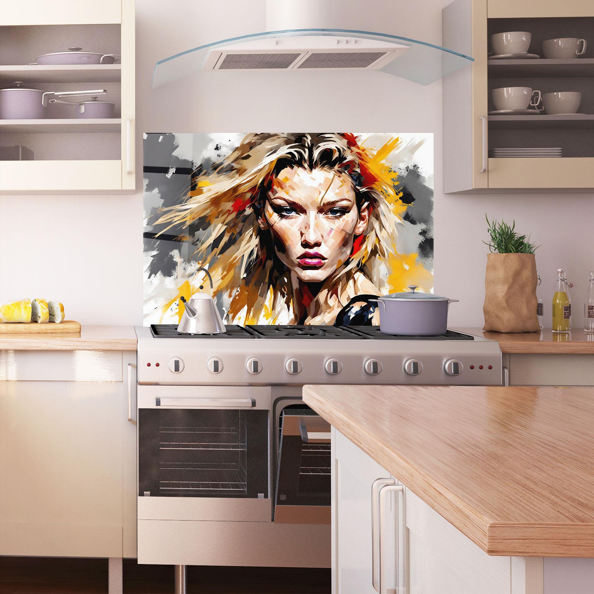 Panou Sticla Bucatarie Blond Hair Splash mockup 1