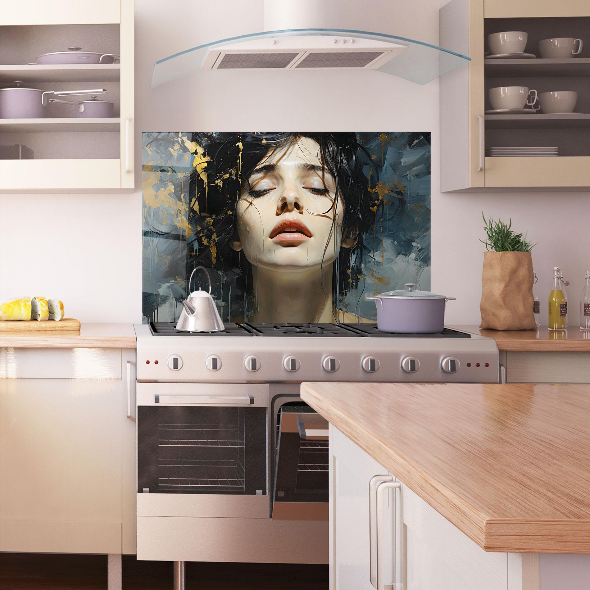 Panou Sticla Bucatarie Close Up Closed Eyes mockup 1