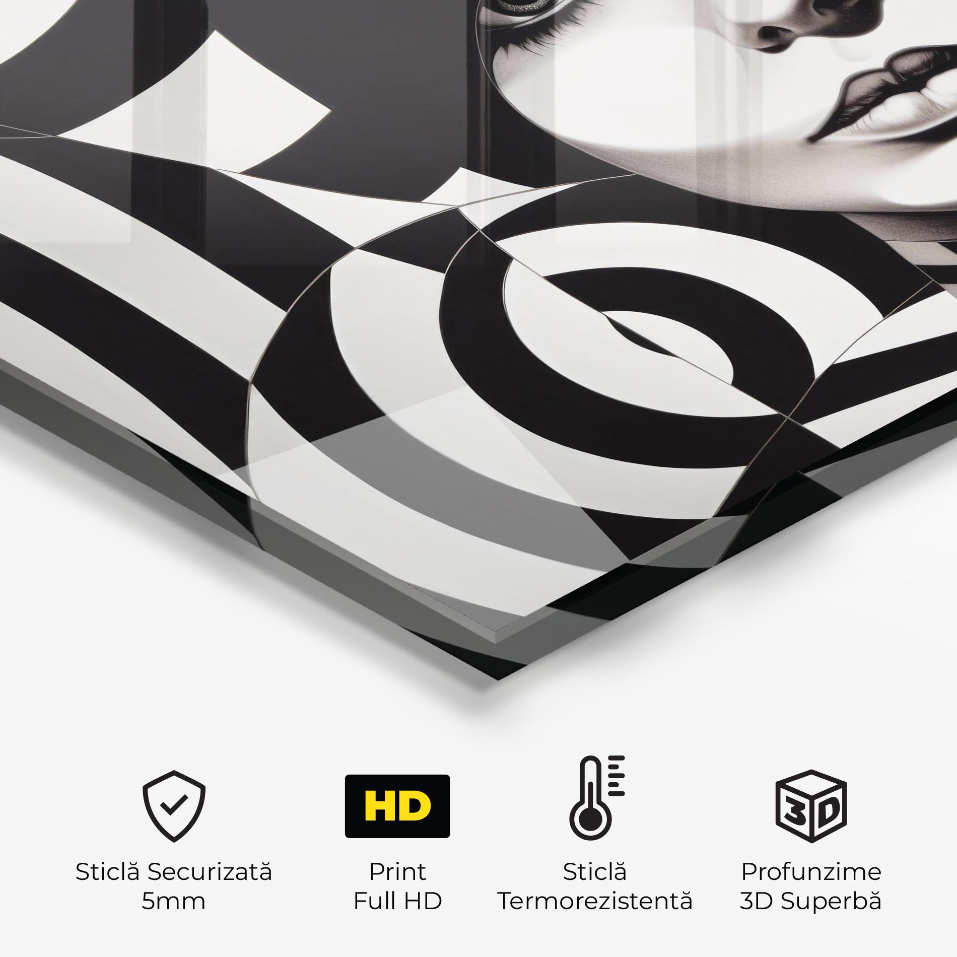 Panou Sticla Bucatarie Monochromatic Op Art mockup 2