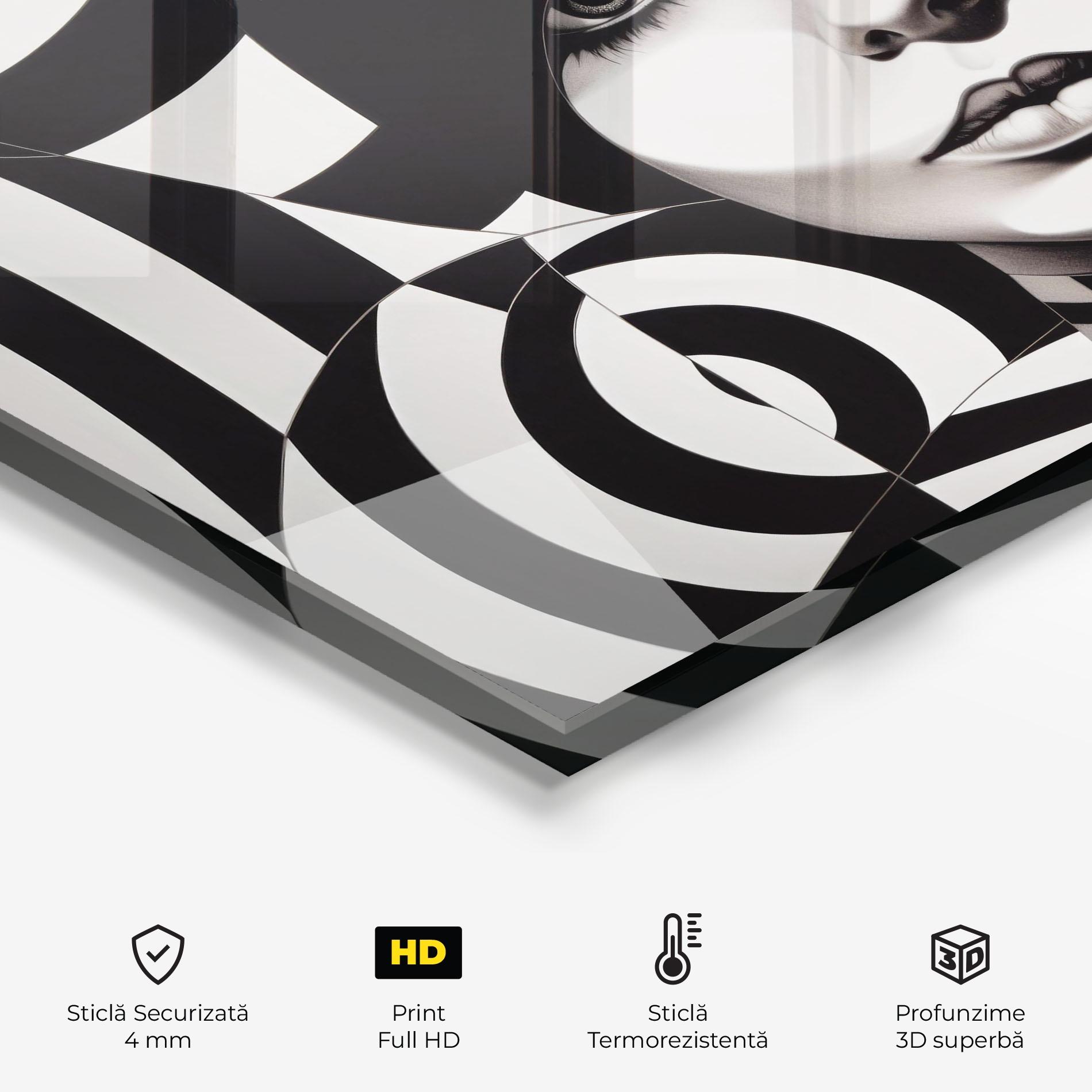 Panou Sticla Bucatarie Monochromatic Op Art mockup 2