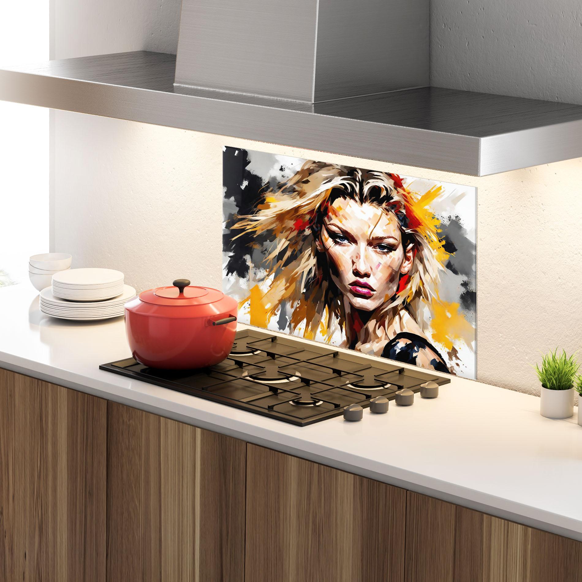 Panou Sticla Bucatarie Blond Hair Splash mockup 4