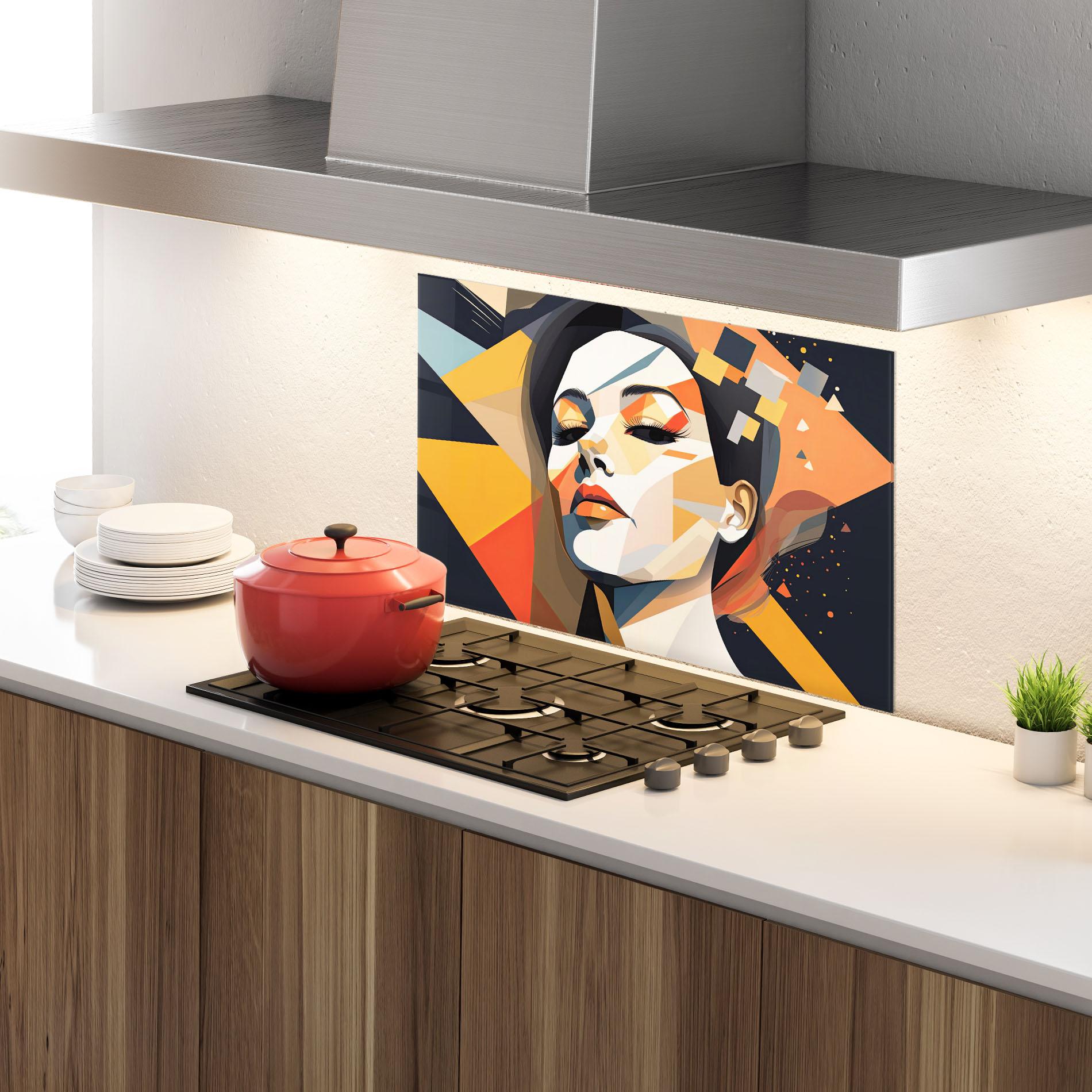 Panou Sticla Bucatarie Modern Orange Makeup mockup 4