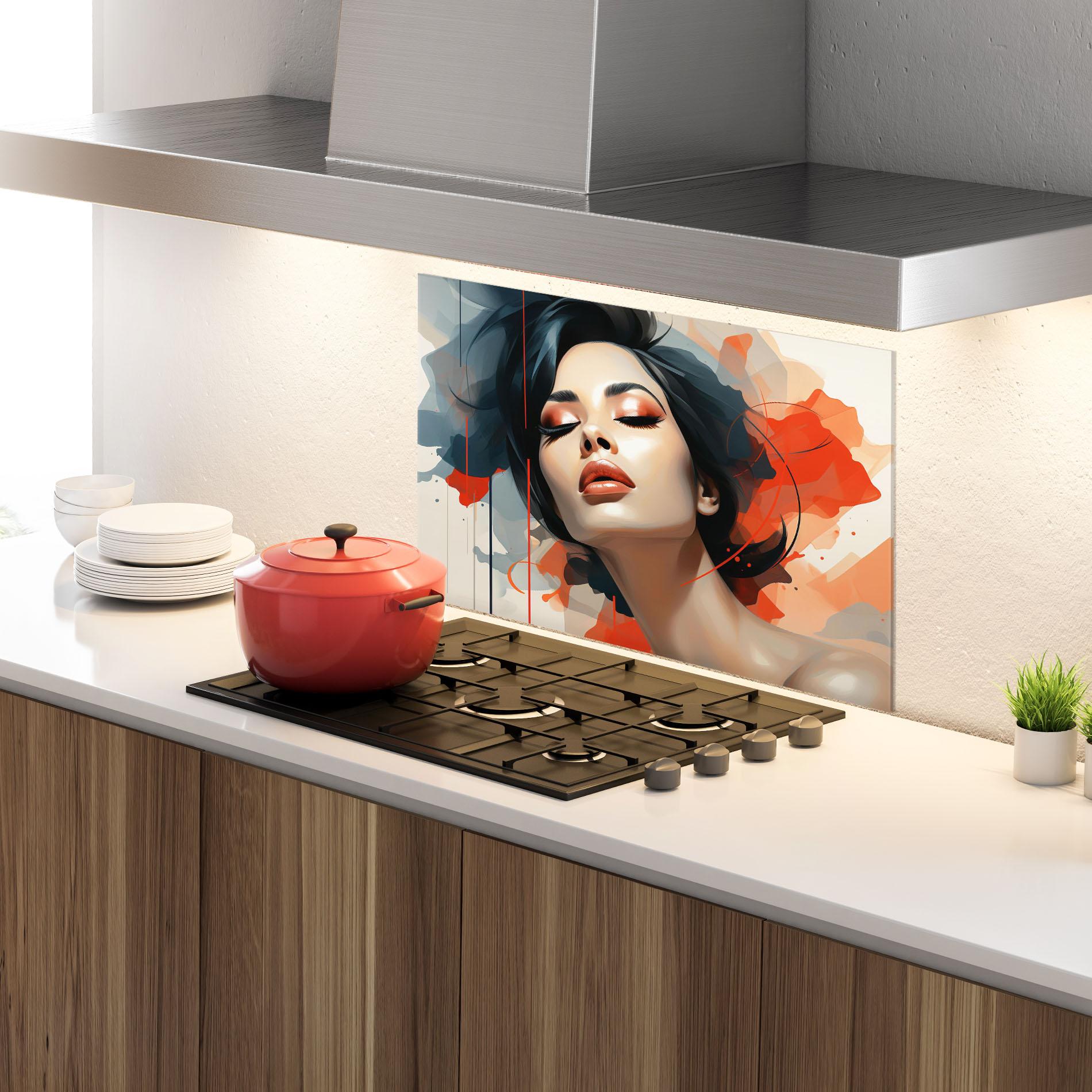 Panou Sticla Bucatarie Pretty Woman On Red mockup 4