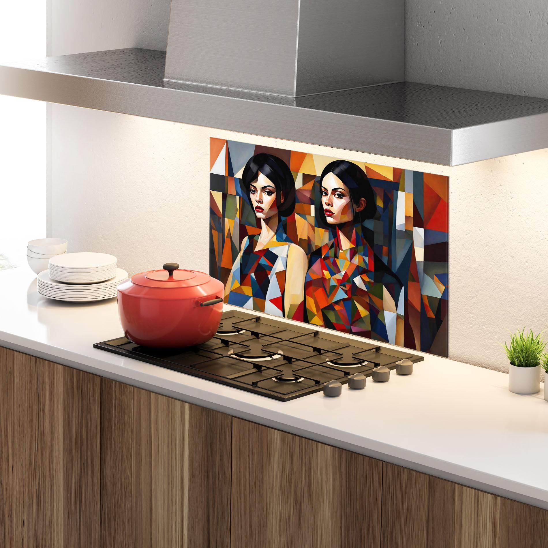 Panou Sticla Bucatarie Young Abstract Women mockup 4