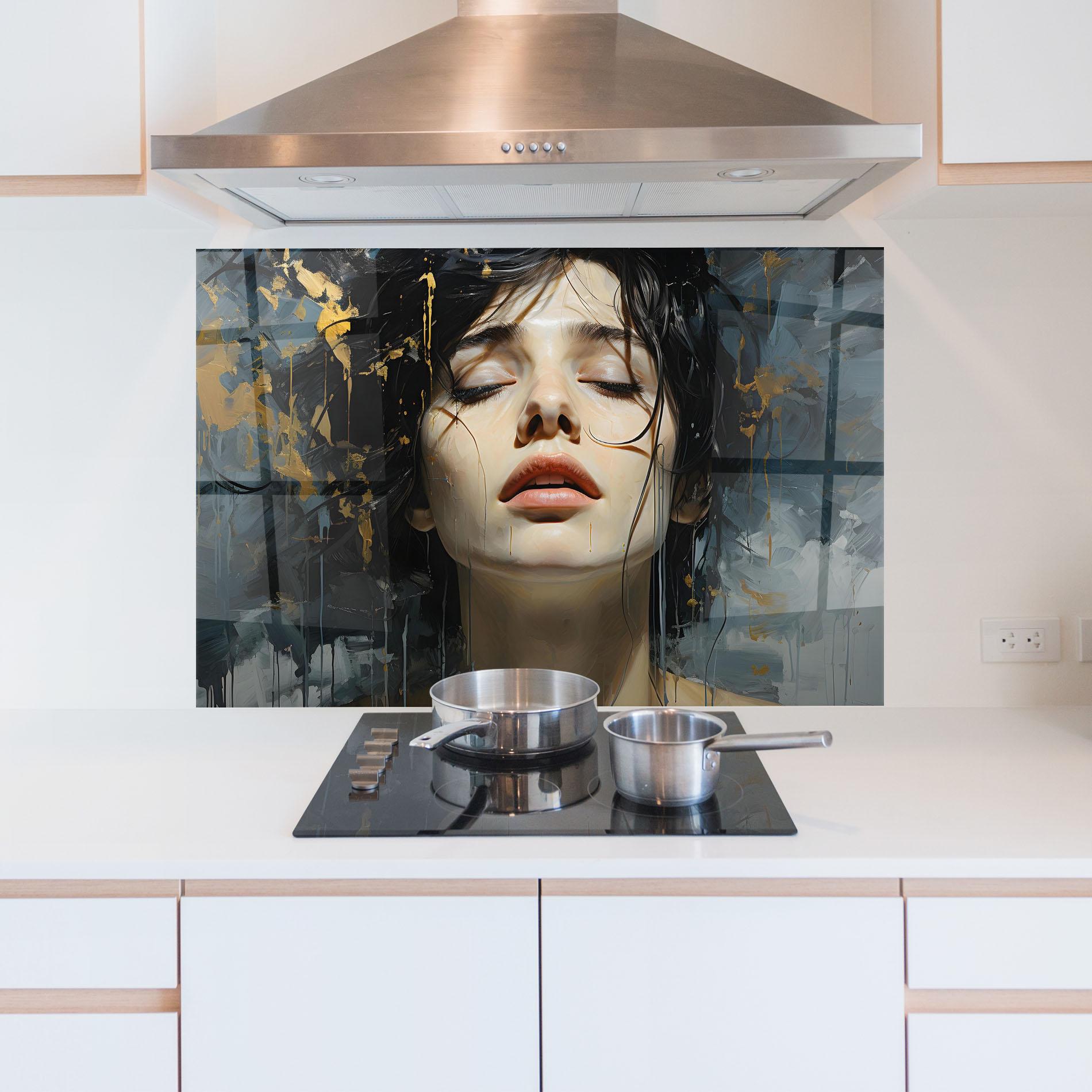 Panou Sticla Bucatarie Close Up Closed Eyes mockup 5