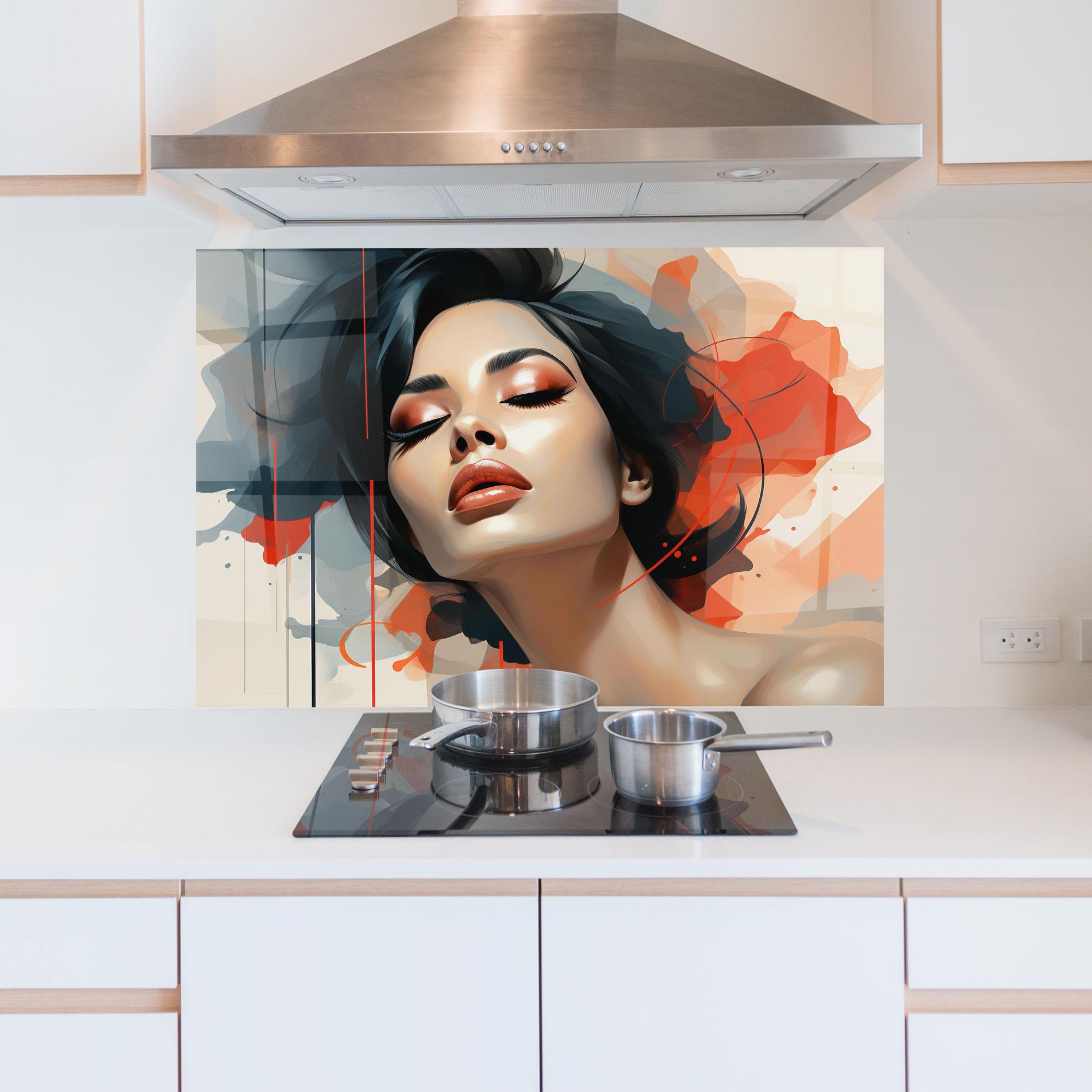 Panou Sticla Bucatarie Pretty Woman On Red mockup 5