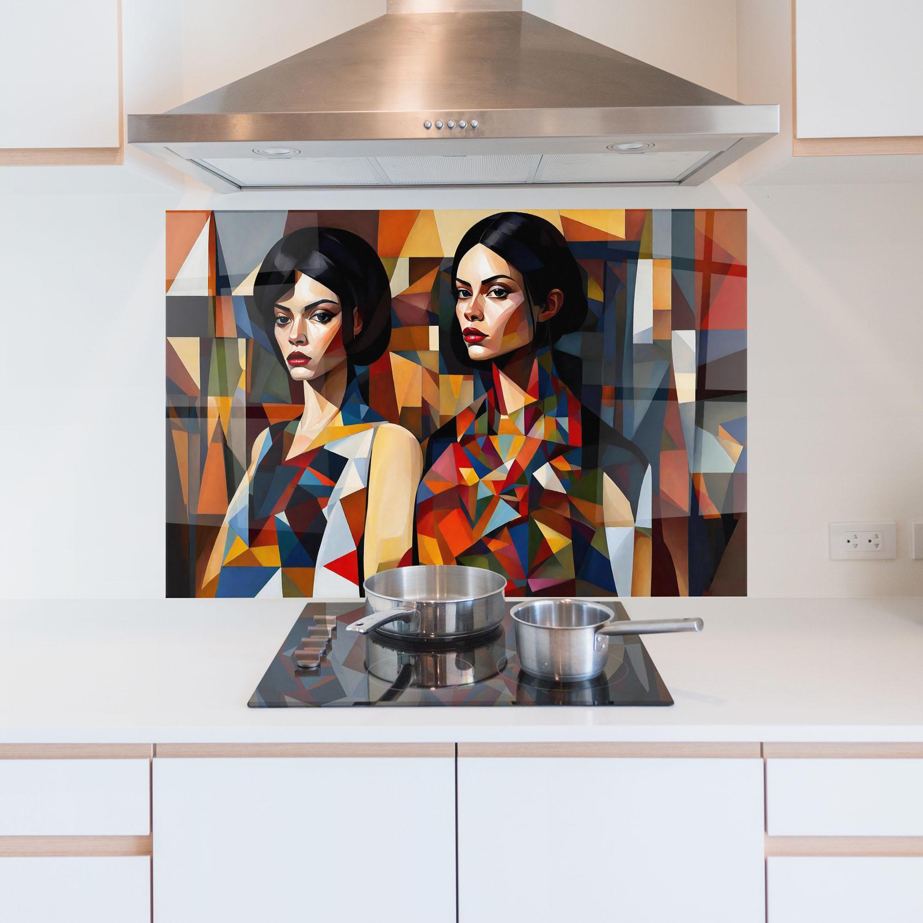 Panou Sticla Bucatarie Young Abstract Women mockup 5