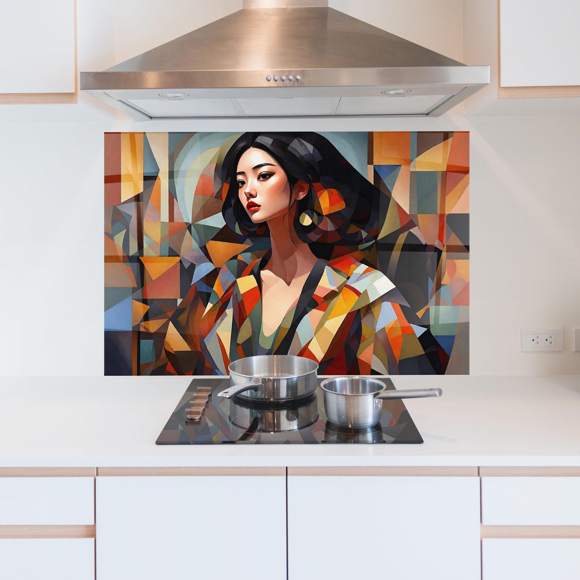 Panou Sticla Bucatarie Young Asian Woman mockup 5