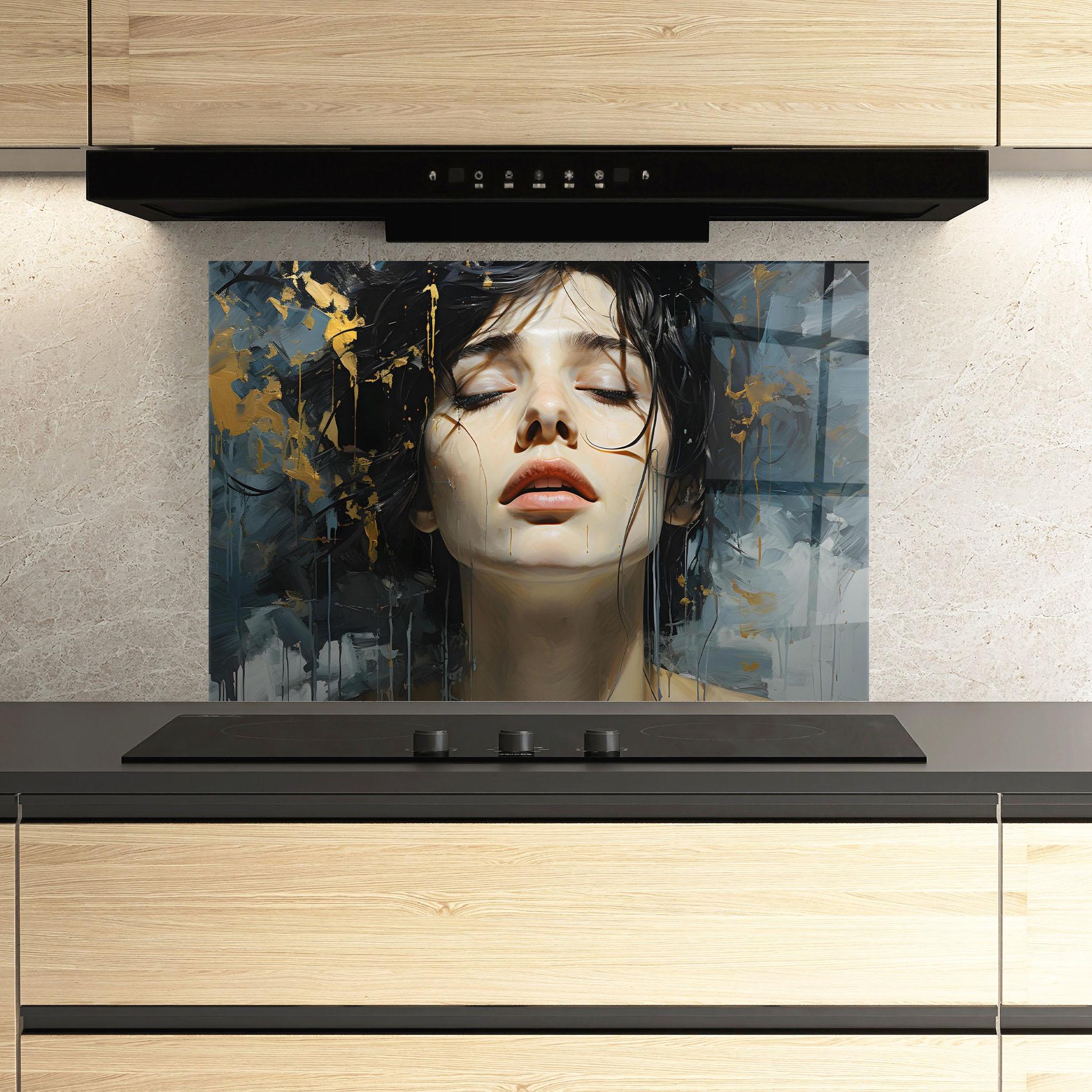 Panou Sticla Bucatarie Close Up Closed Eyes mockup 3