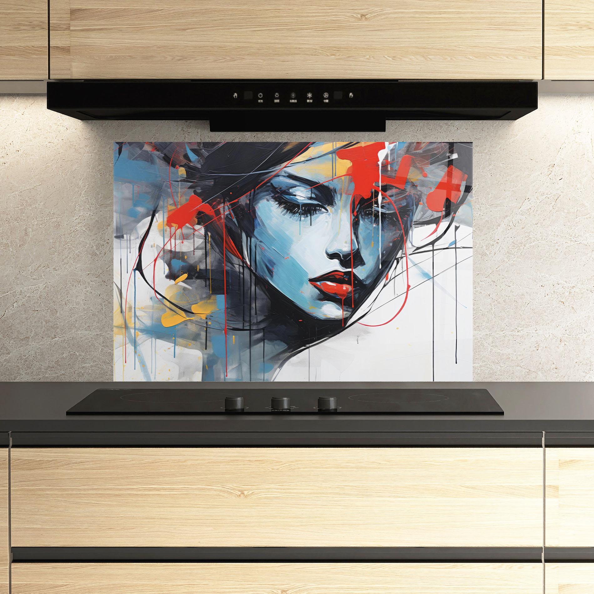 Panou Sticla Bucatarie Edgy Woman mockup 3