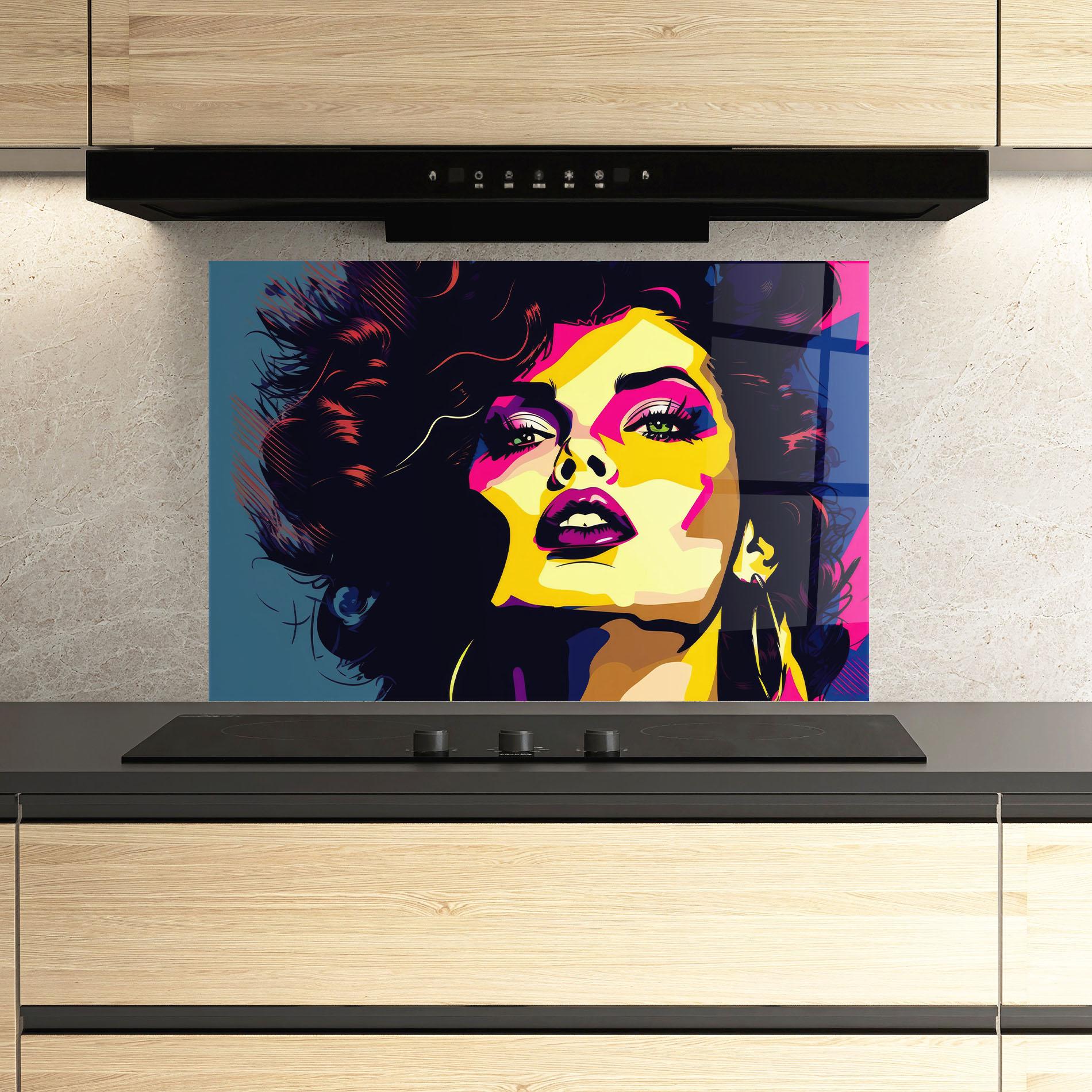 Panou Sticla Bucatarie Pop Art Portrait Woman mockup 3