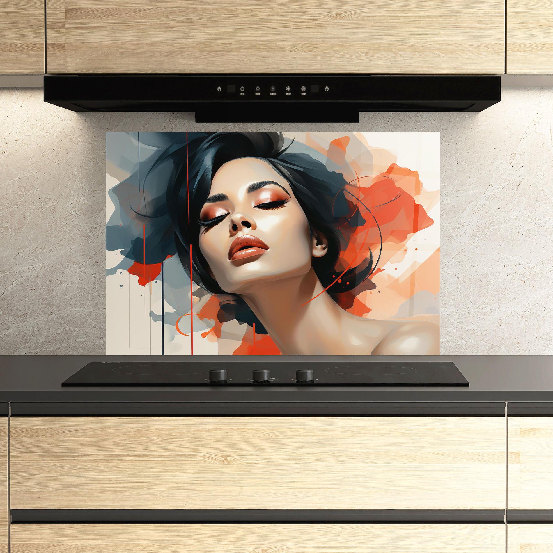 Panou Sticla Bucatarie Pretty Woman On Red mockup 3