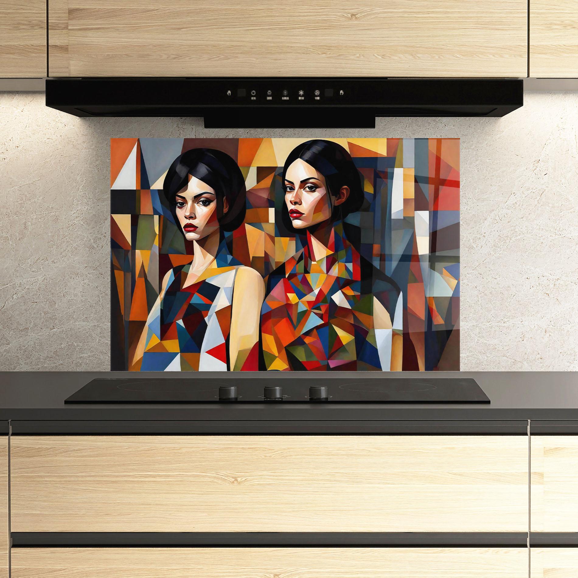 Panou Sticla Bucatarie Young Abstract Women mockup 3