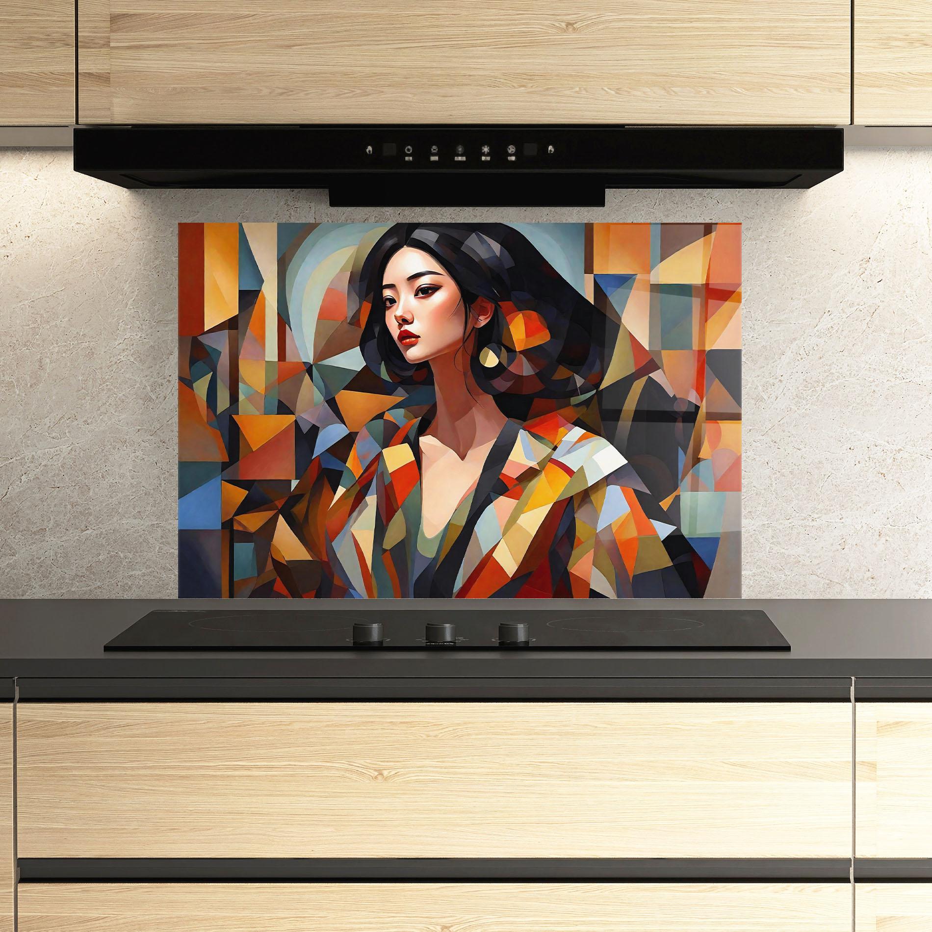 Panou Sticla Bucatarie Young Asian Woman mockup 3