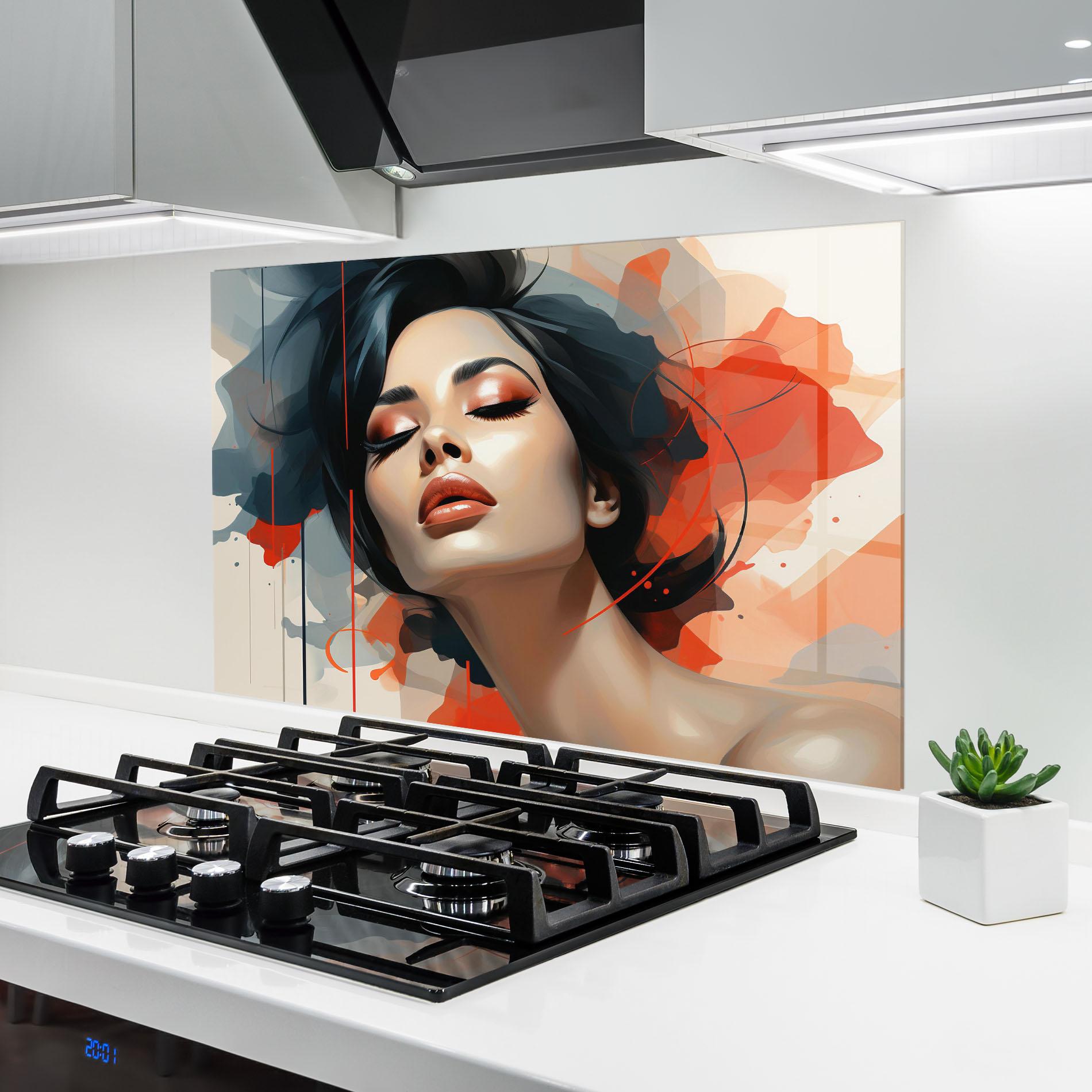 Panou Sticla Bucatarie Pretty Woman On Red mockup 6