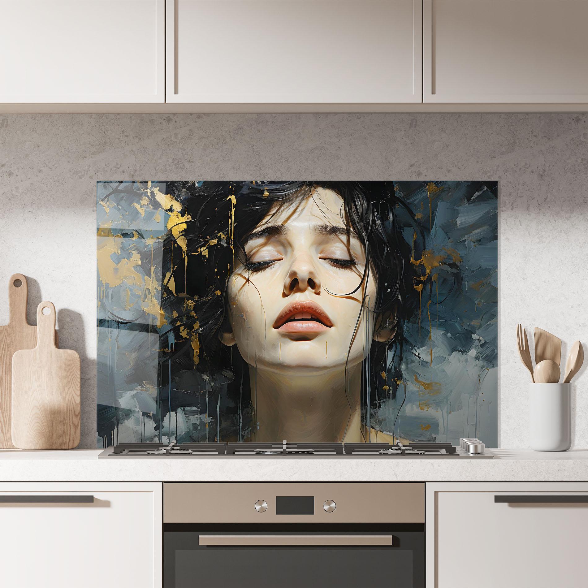 Panou Sticla Bucatarie Close Up Closed Eyes mockup 7