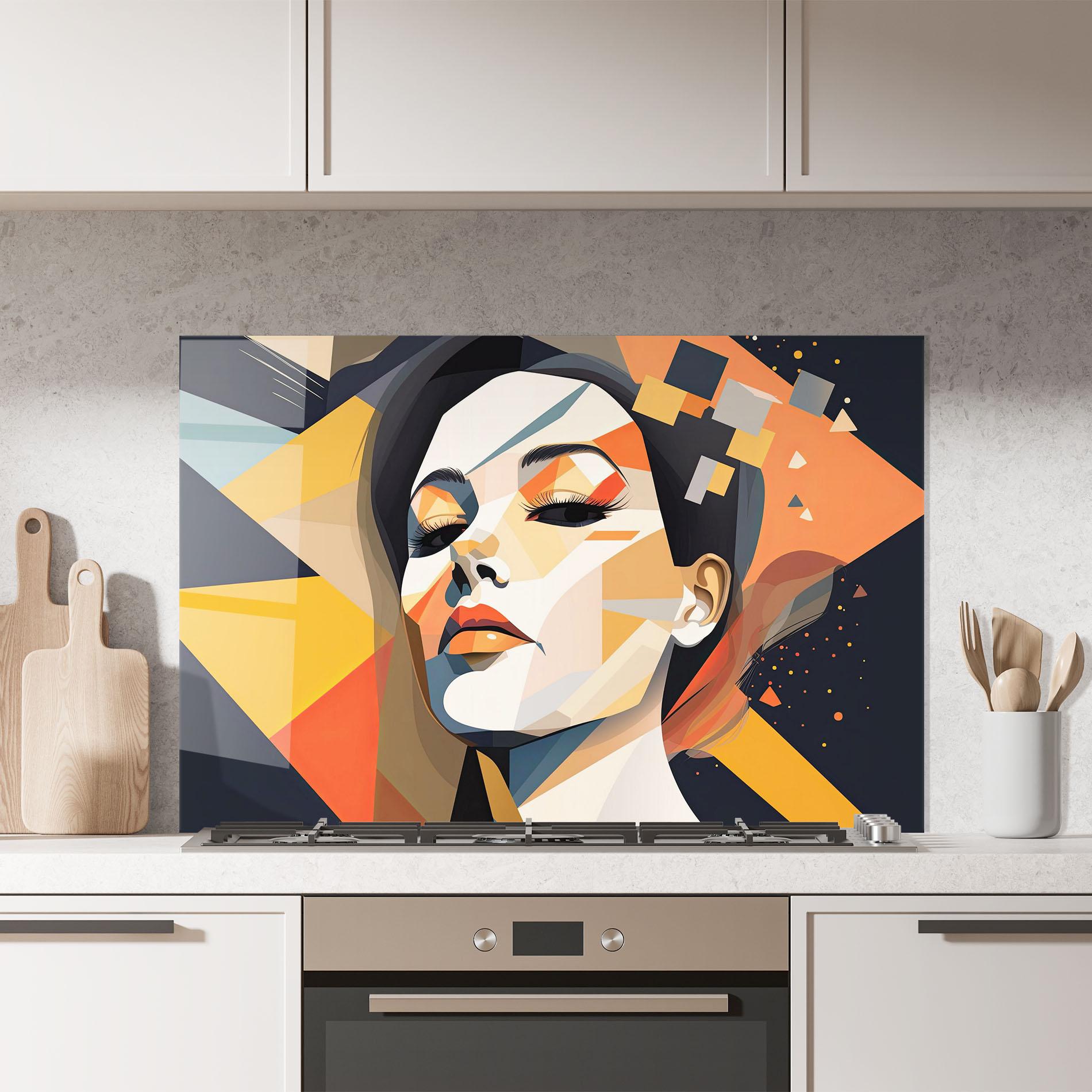 Panou Sticla Bucatarie Modern Orange Makeup mockup 7