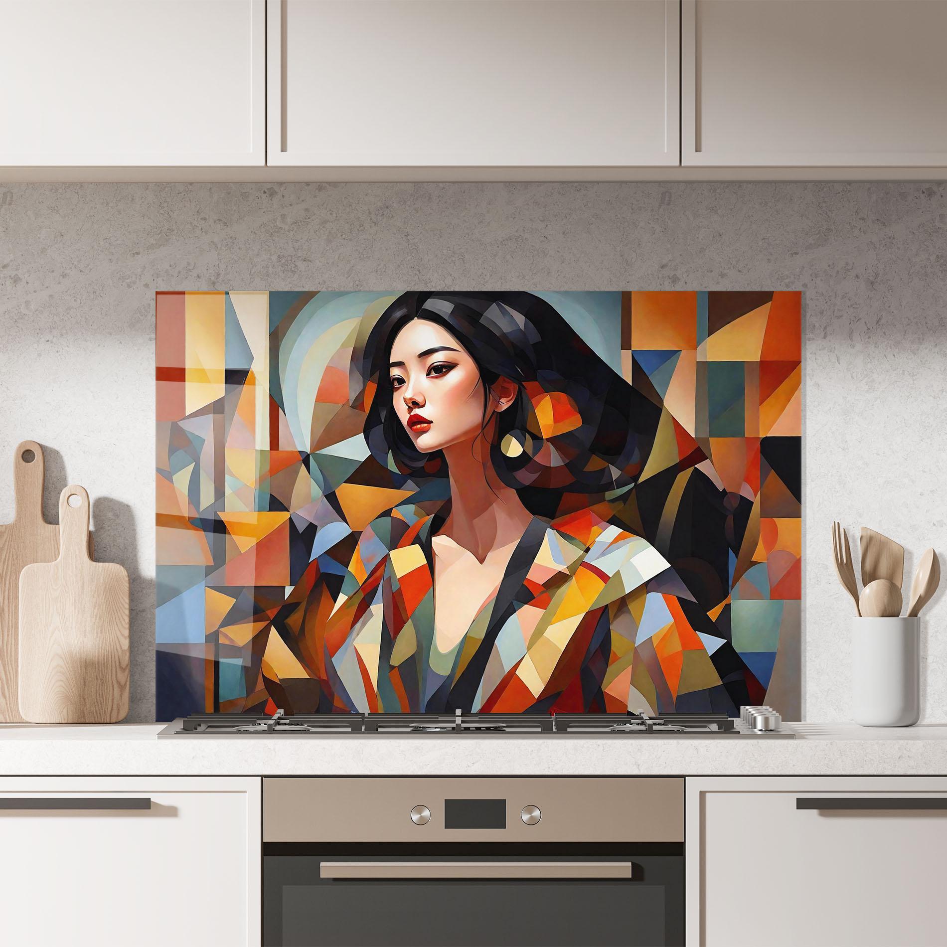 Panou Sticla Bucatarie Young Asian Woman mockup 7