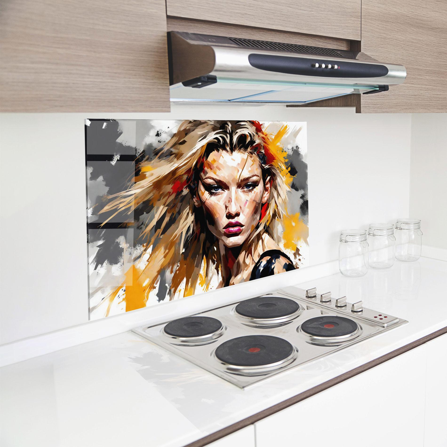 Panou Sticla Bucatarie Blond Hair Splash mockup 8