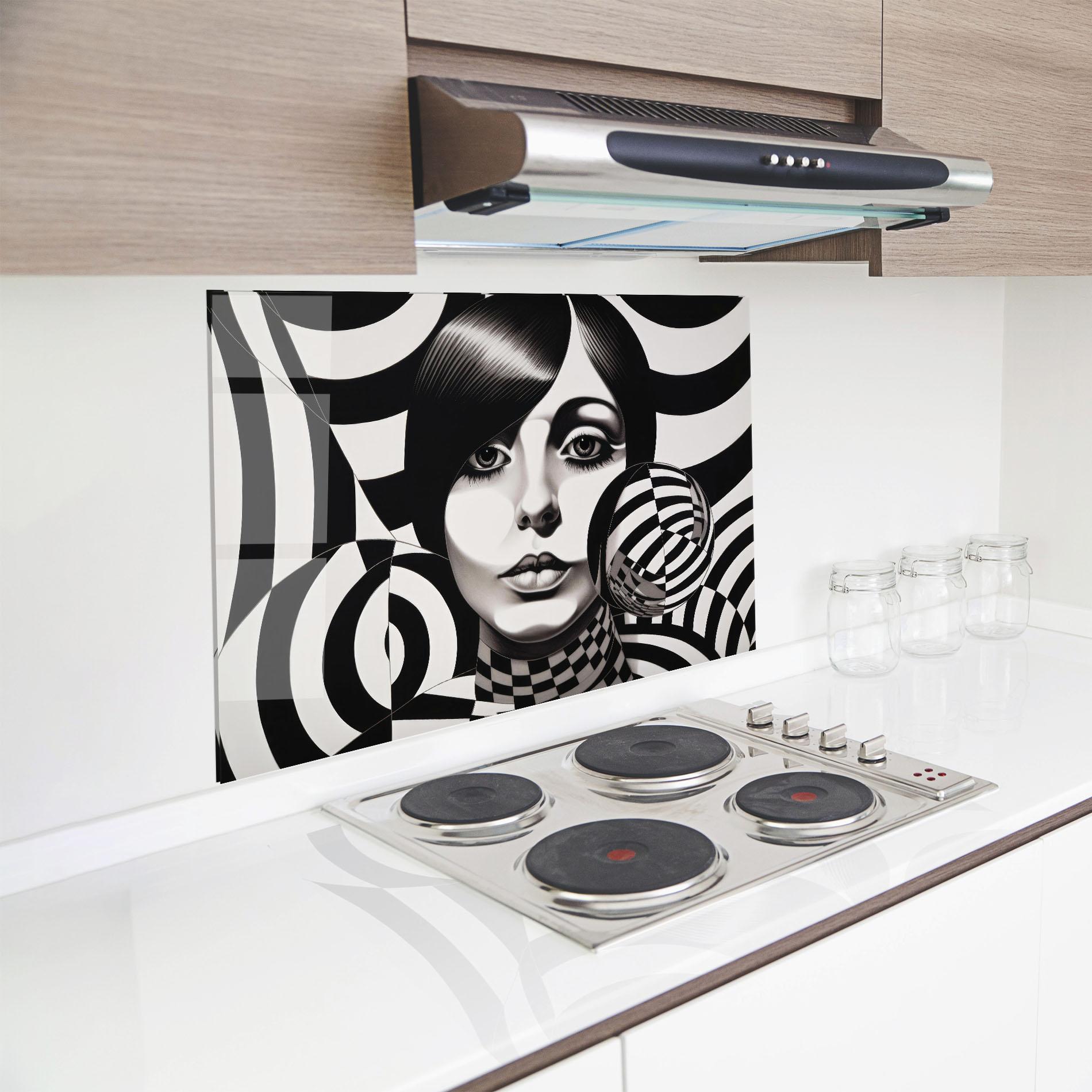 Panou Sticla Bucatarie Monochromatic Op Art mockup 8