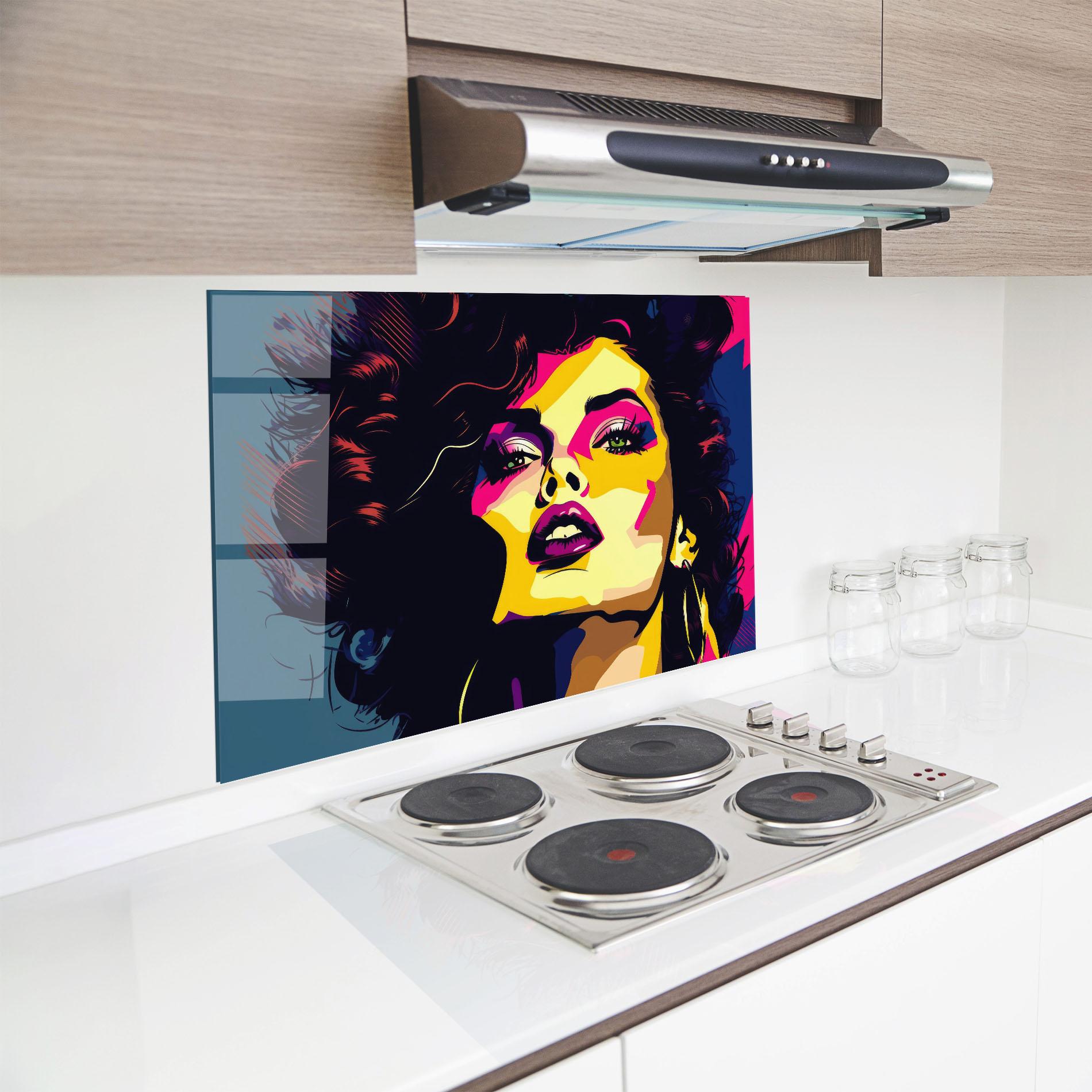 Panou Sticla Bucatarie Pop Art Portrait Woman mockup 8