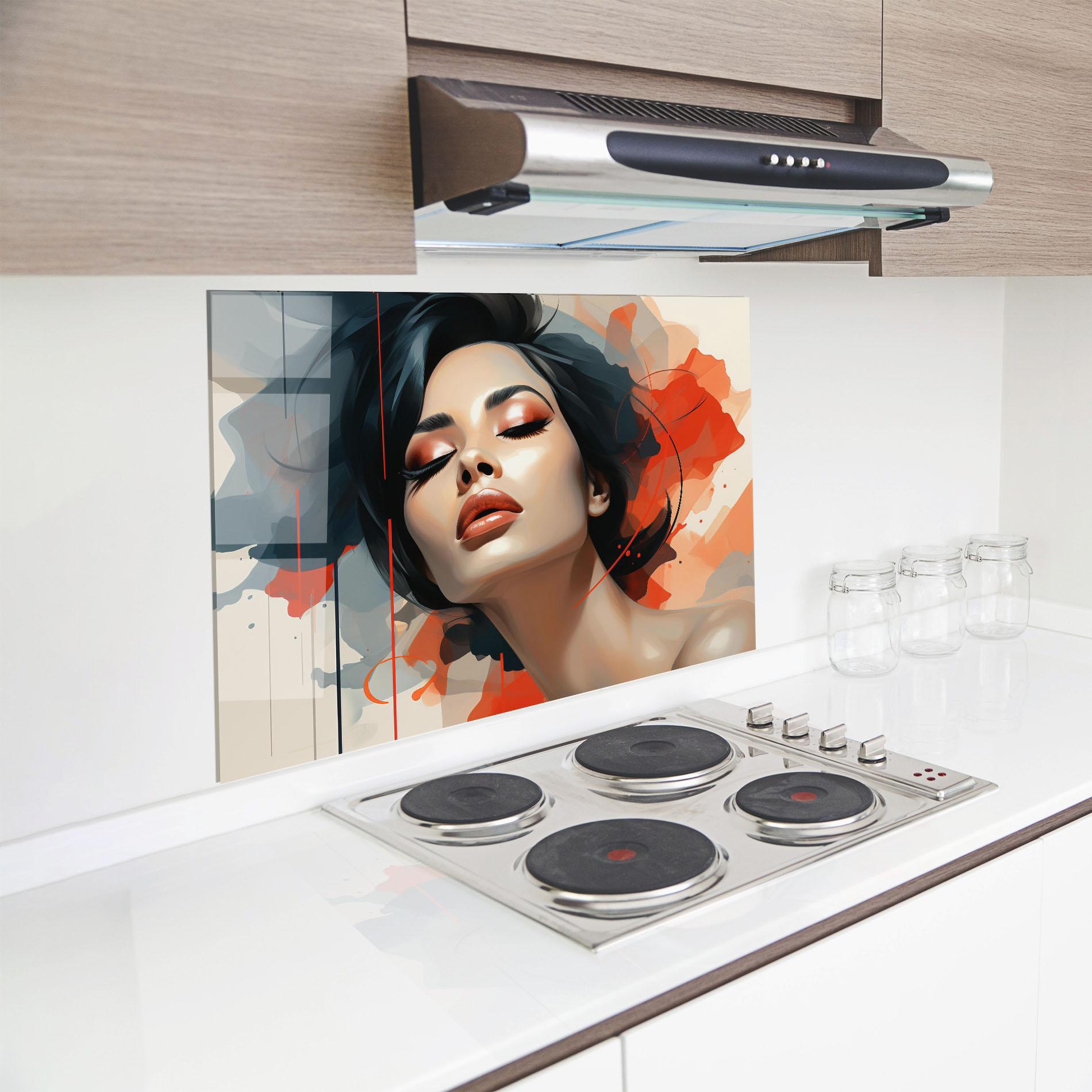 Panou Sticla Bucatarie Pretty Woman On Red mockup 8