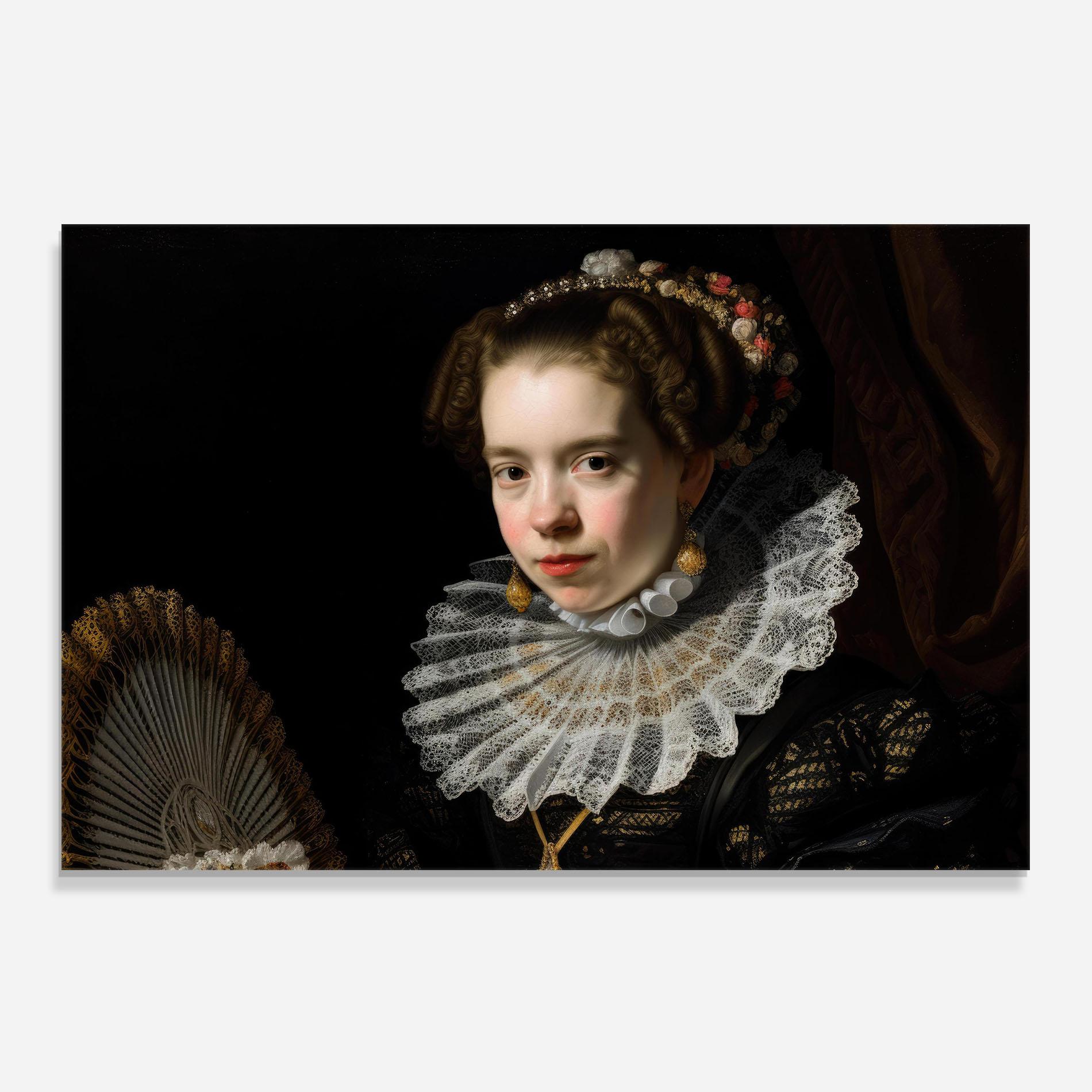 Panou Sticla Bucatarie Baroque Lady Portrait mockup 0