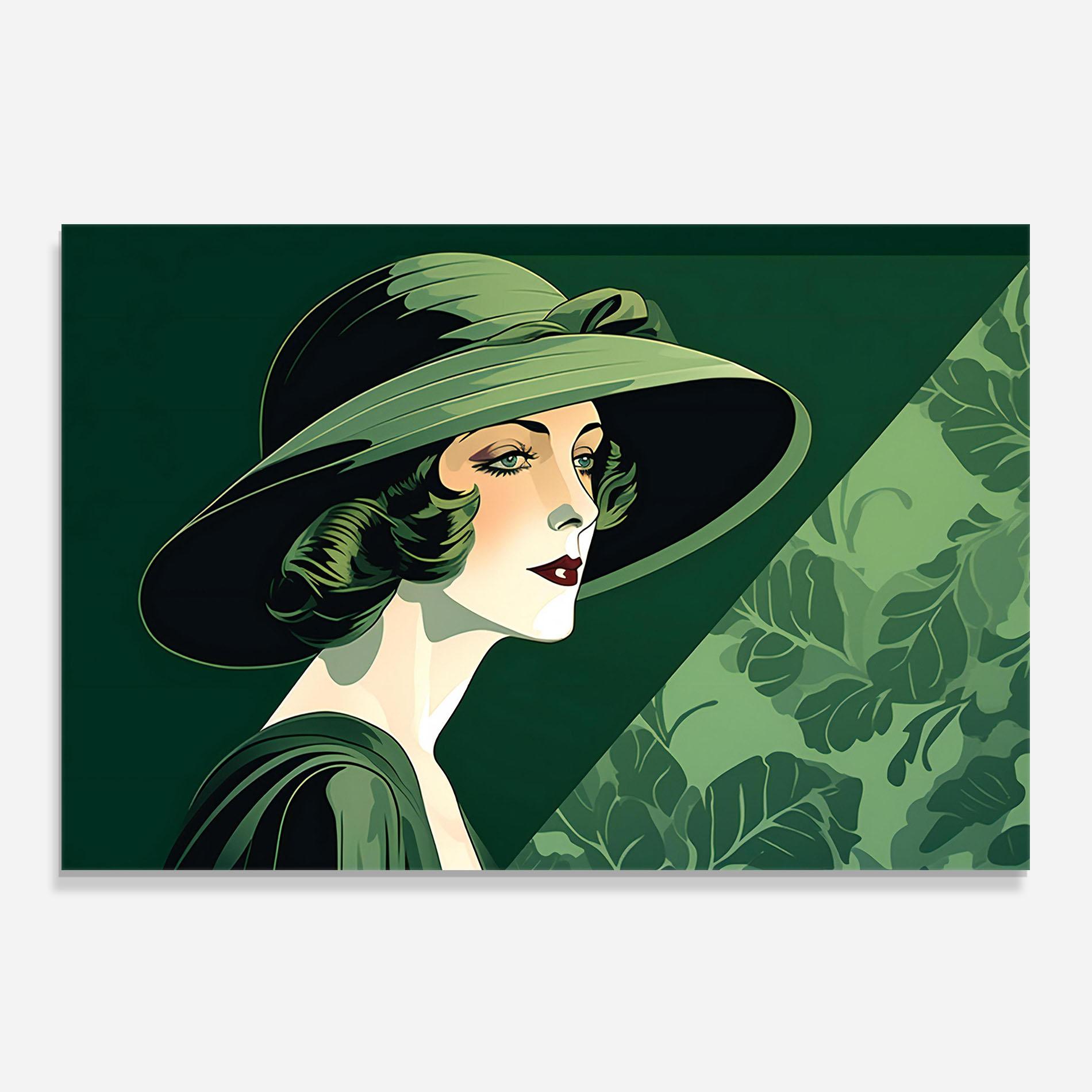 Panou Sticla Bucatarie Green Woman Painting mockup 0