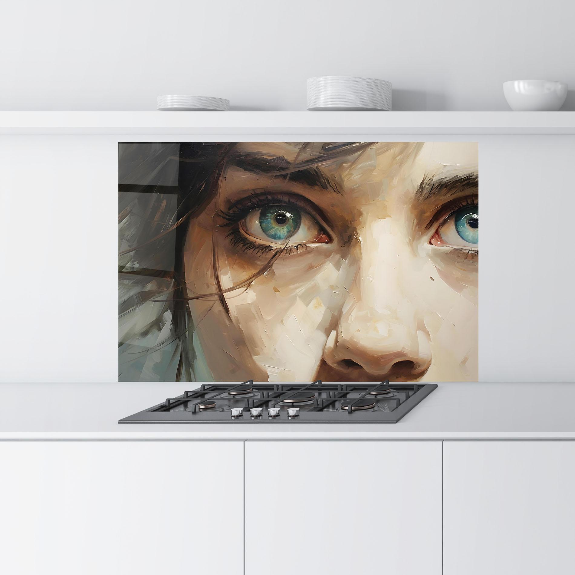 Panou Sticla Bucatarie Vintage Blue Eyes Art mockup 9