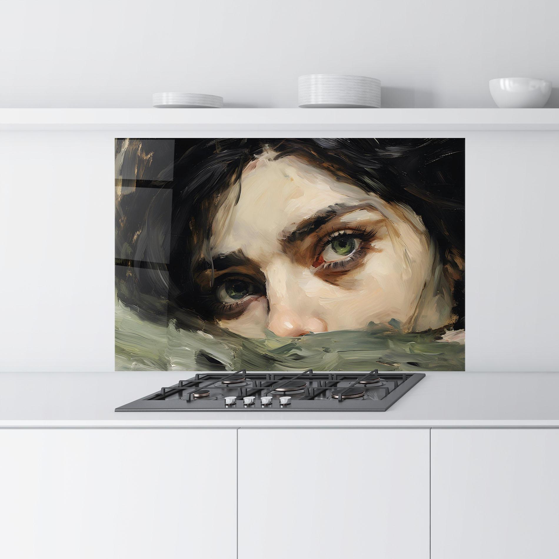 Panou Sticla Bucatarie Vintage Green Eyes Art mockup 9