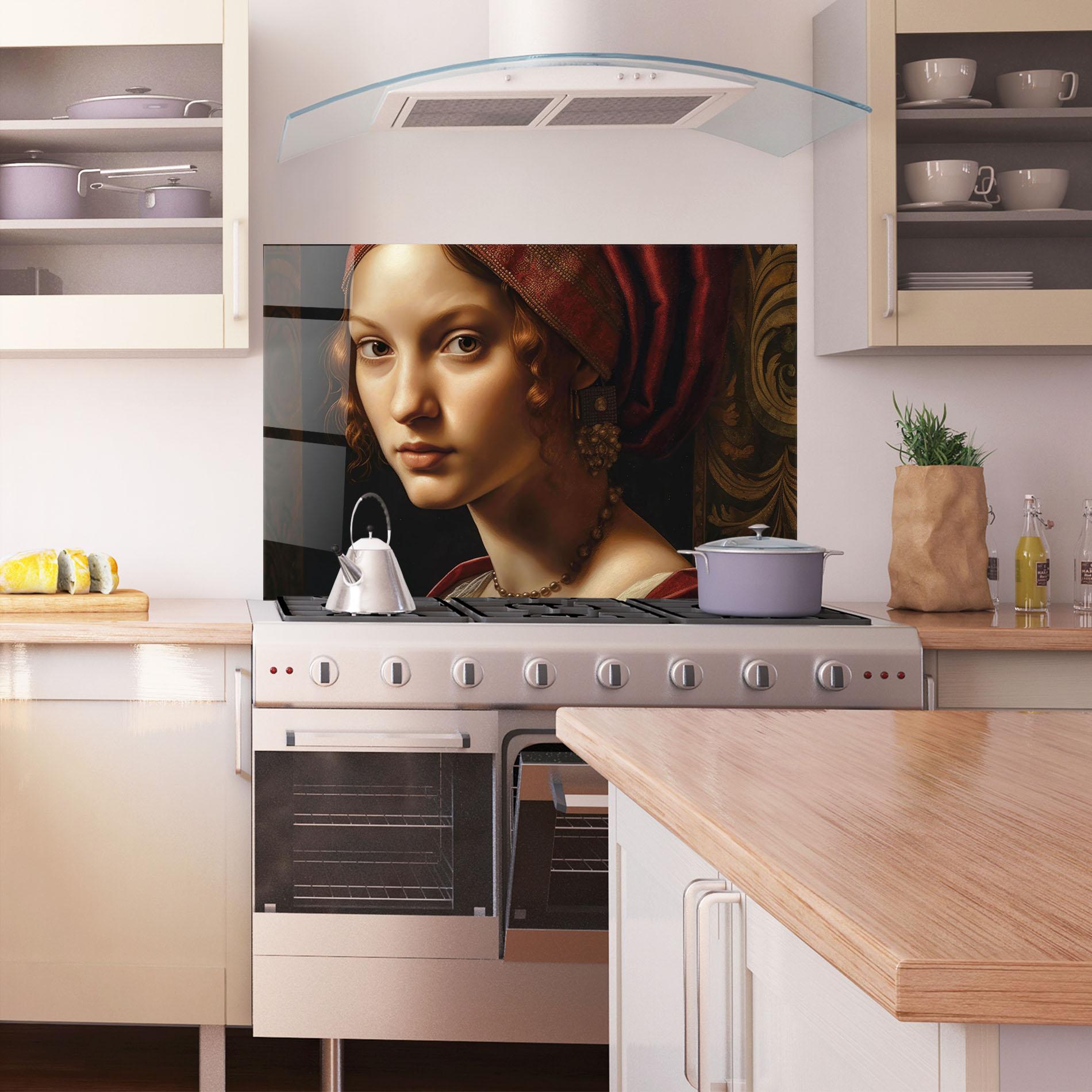 Panou Sticla Bucatarie Red Hair Woman Art mockup 1