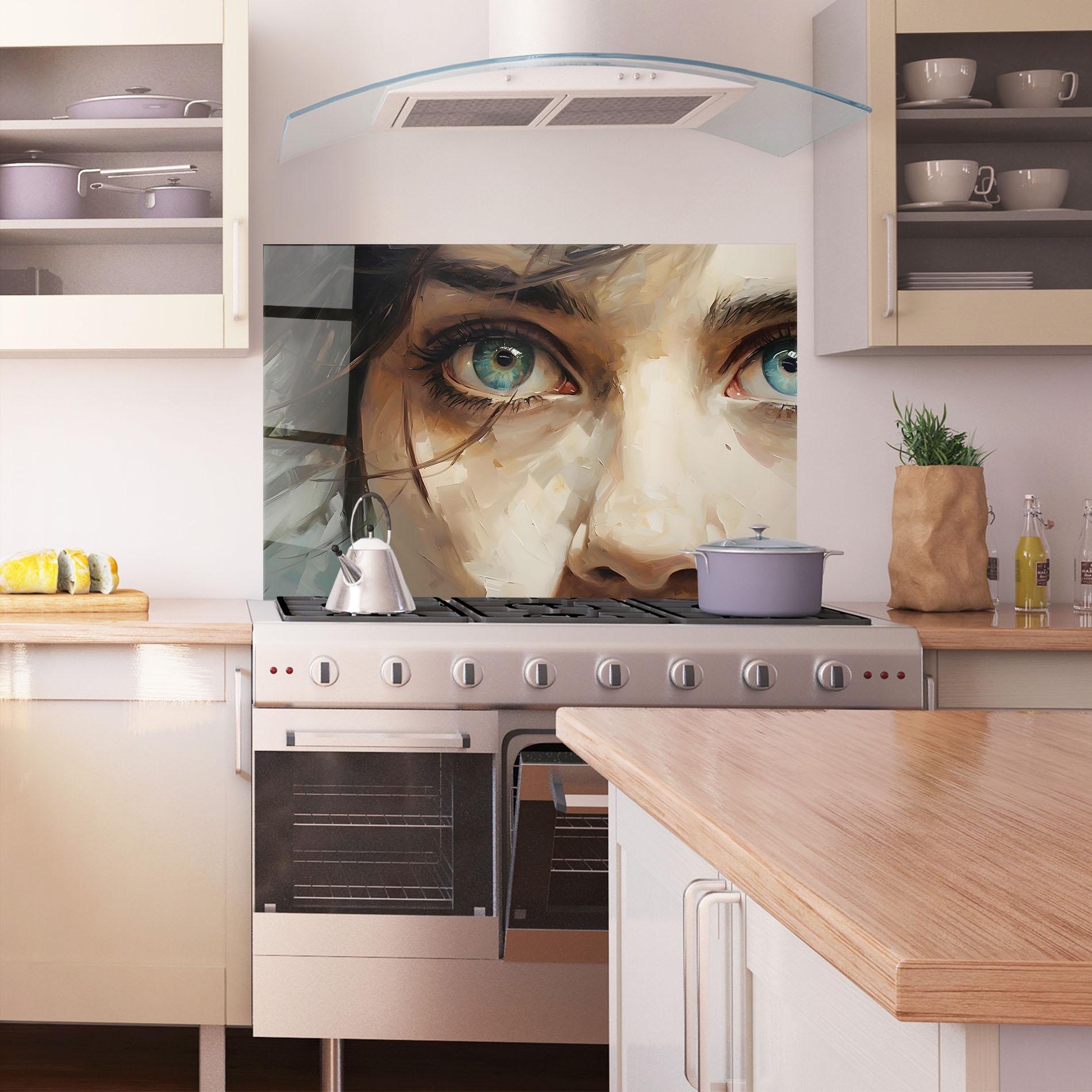 Panou Sticla Bucatarie Vintage Blue Eyes Art mockup 1