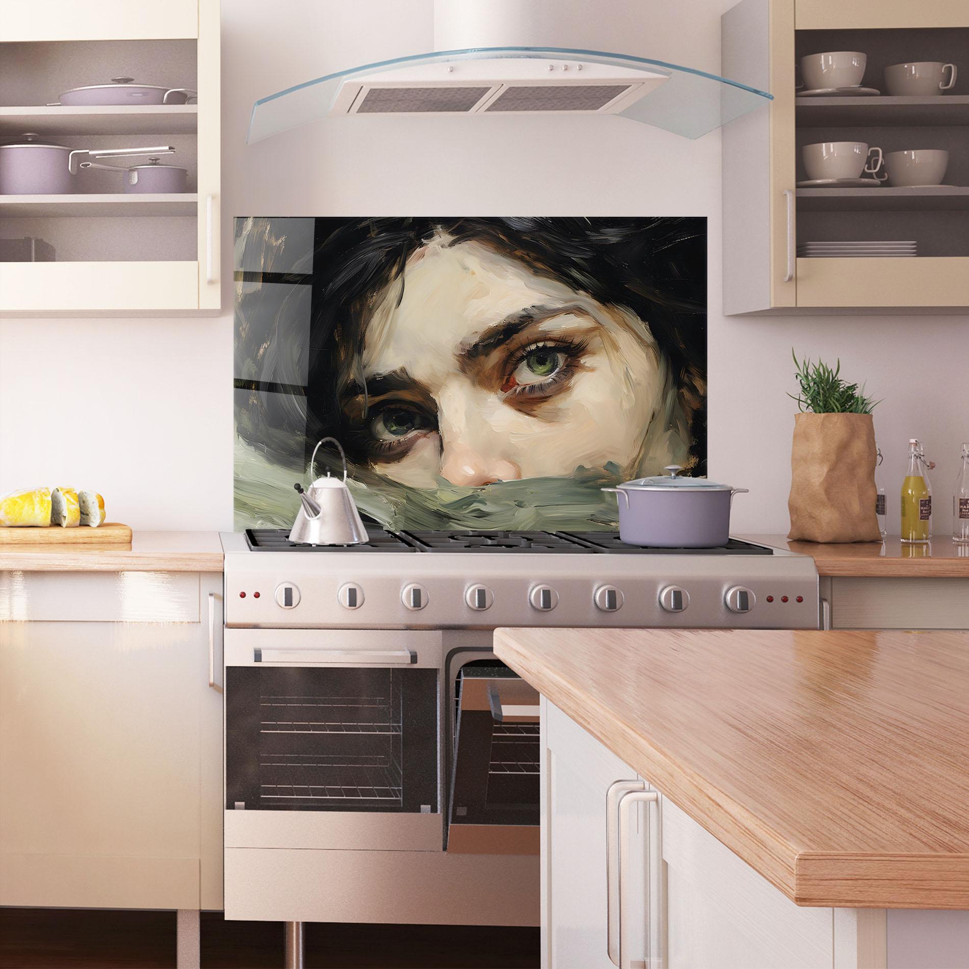 Panou Sticla Bucatarie Vintage Green Eyes Art mockup 1