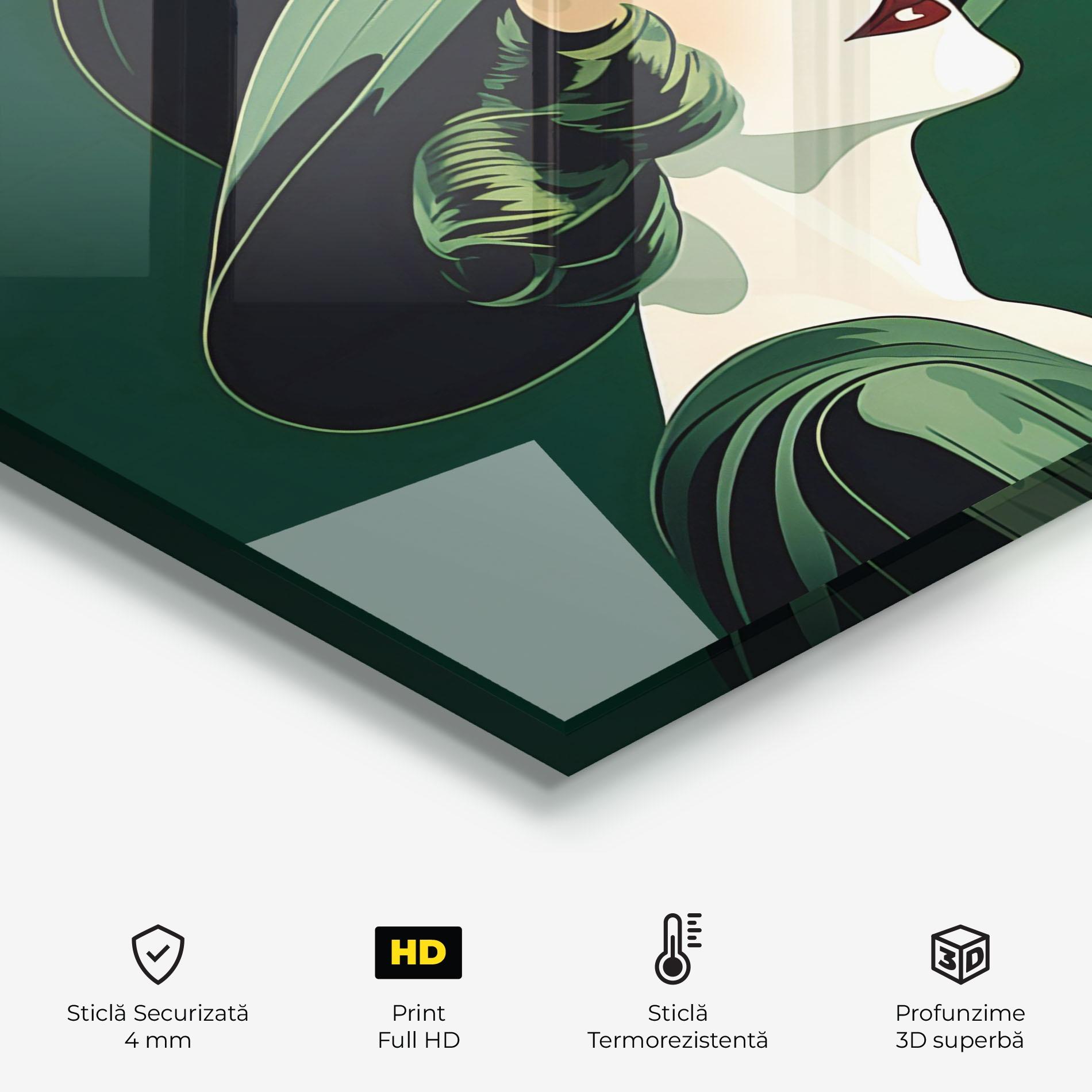 Panou Sticla Bucatarie Green Woman Painting mockup 2