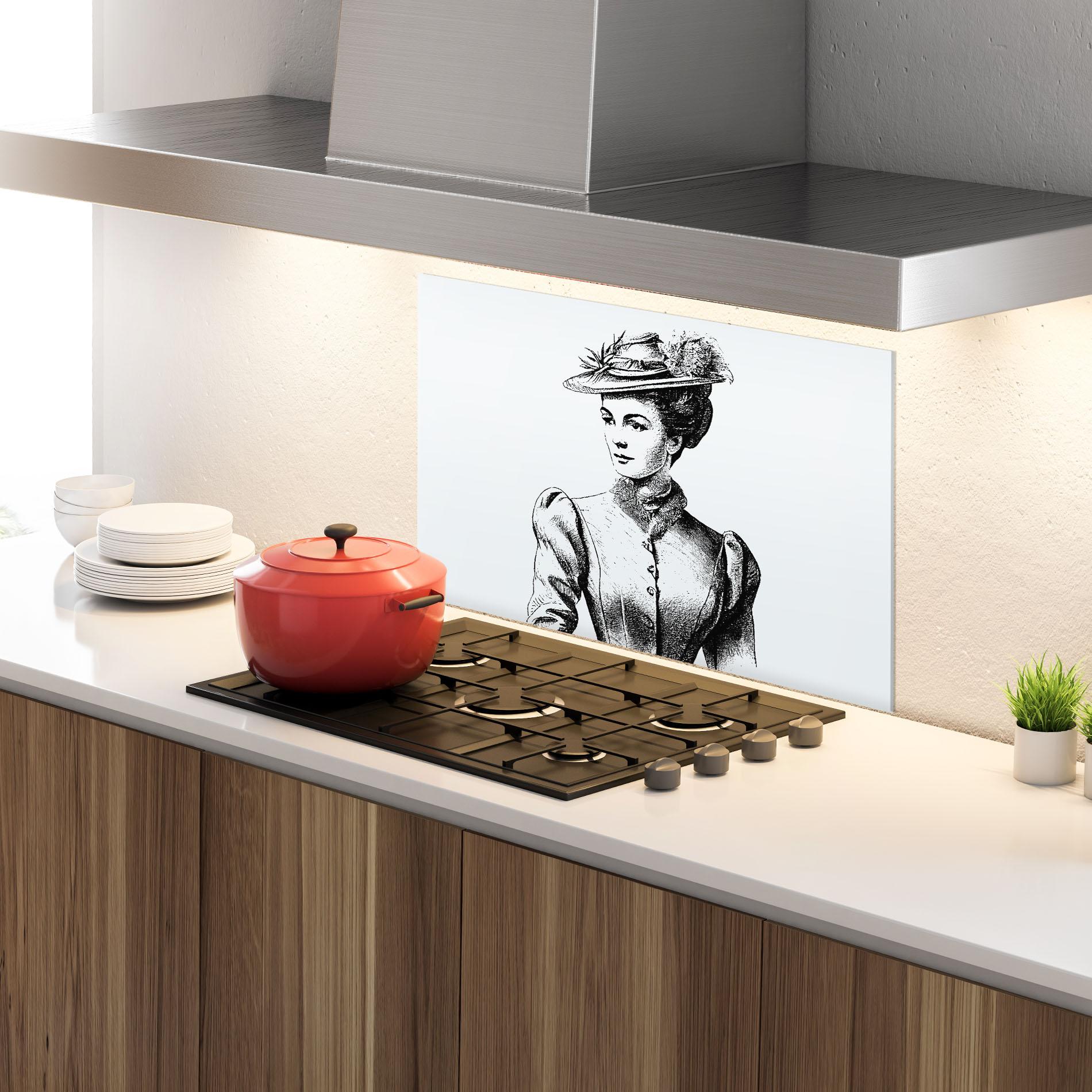 Panou Sticla Bucatarie Noble Lady Hat mockup 4