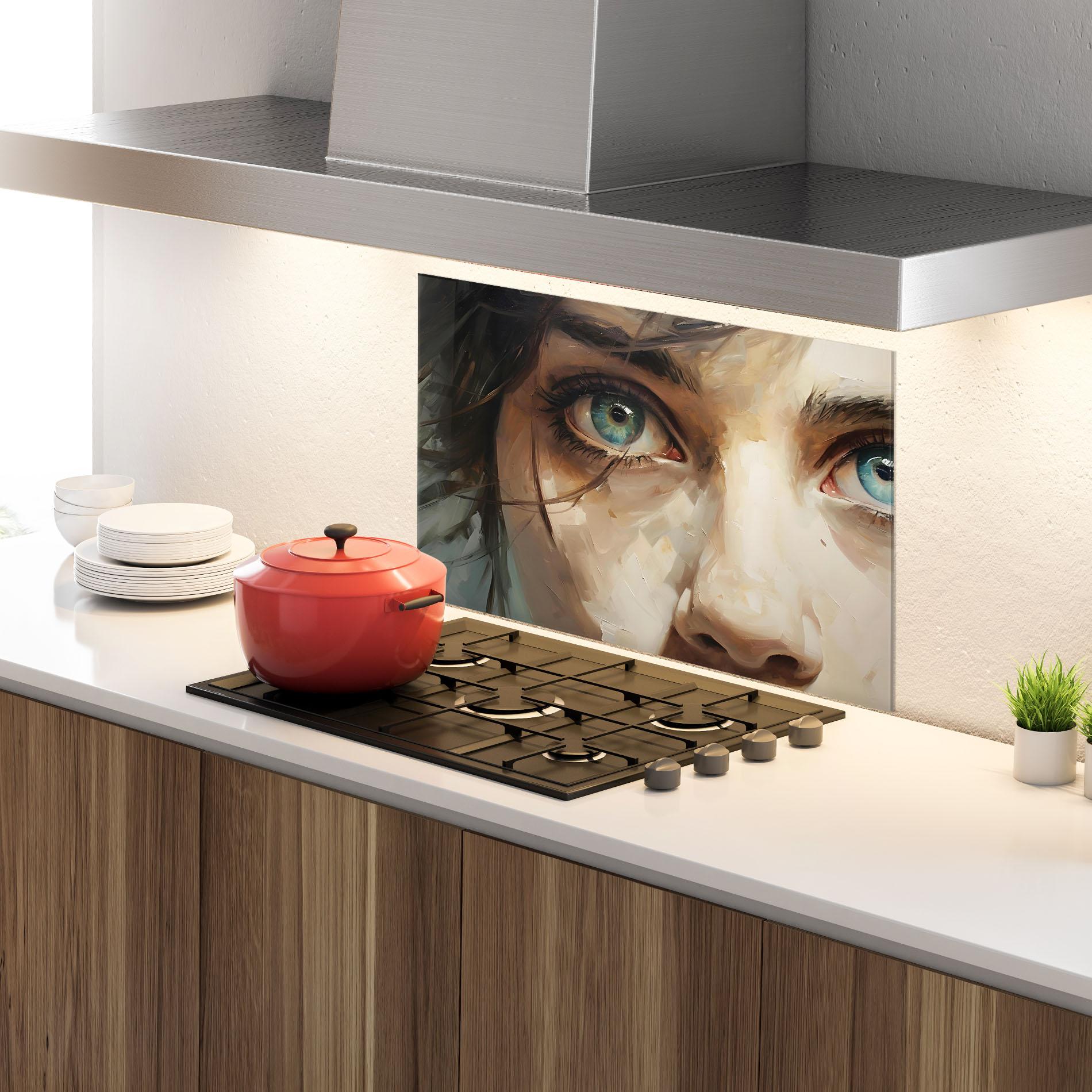 Panou Sticla Bucatarie Vintage Blue Eyes Art mockup 4