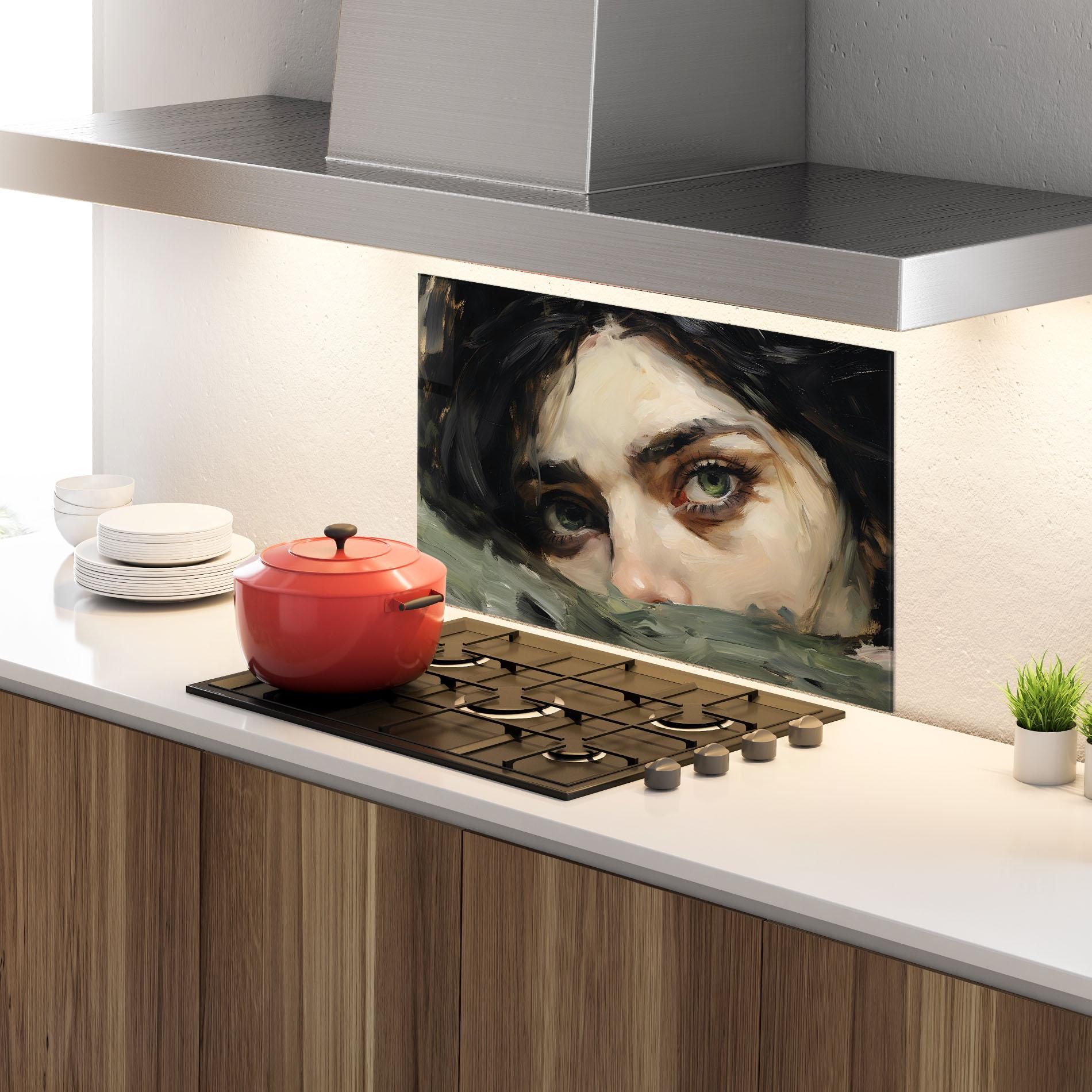 Panou Sticla Bucatarie Vintage Green Eyes Art mockup 4