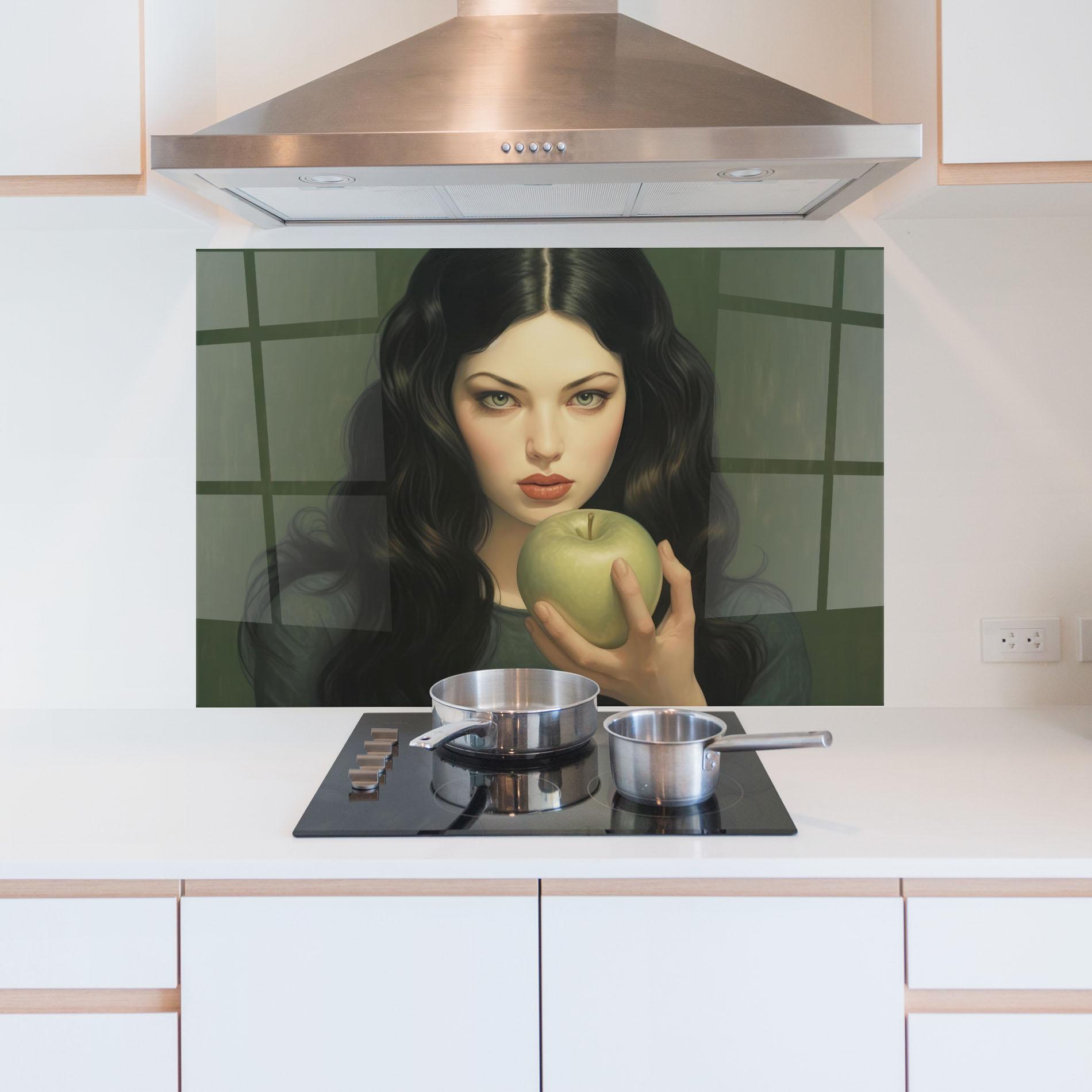 Panou Sticla Bucatarie Green Apple Painting mockup 5