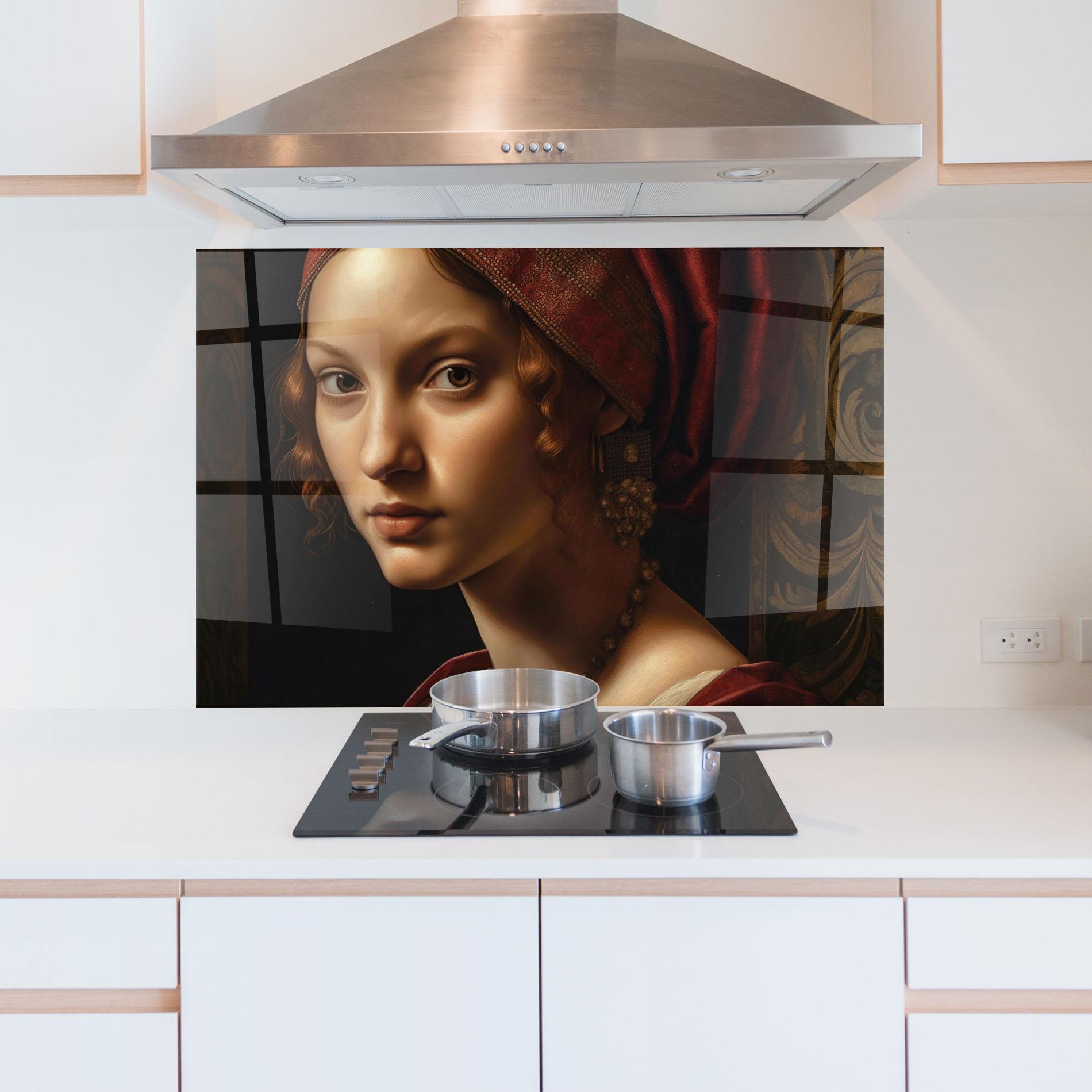 Panou Sticla Bucatarie Red Hair Woman Art mockup 5