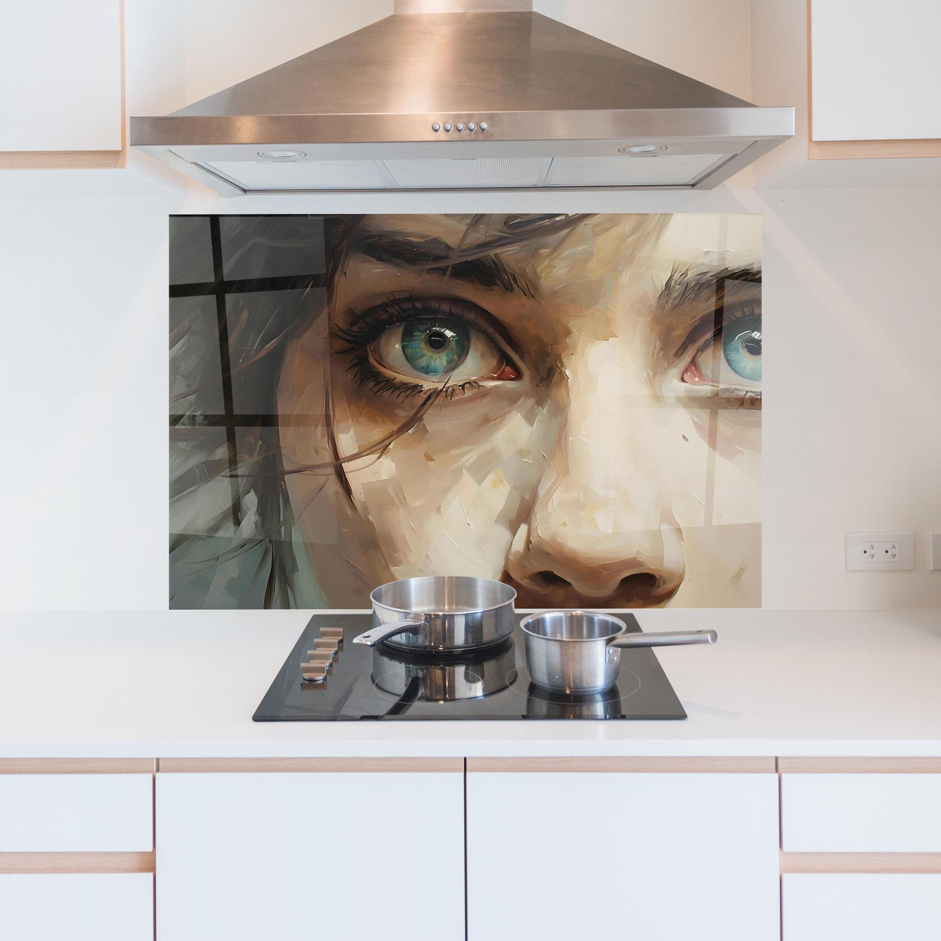 Panou Sticla Bucatarie Vintage Blue Eyes Art mockup 5