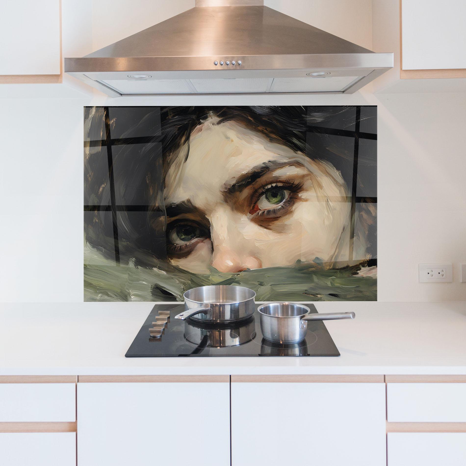 Panou Sticla Bucatarie Vintage Green Eyes Art mockup 5