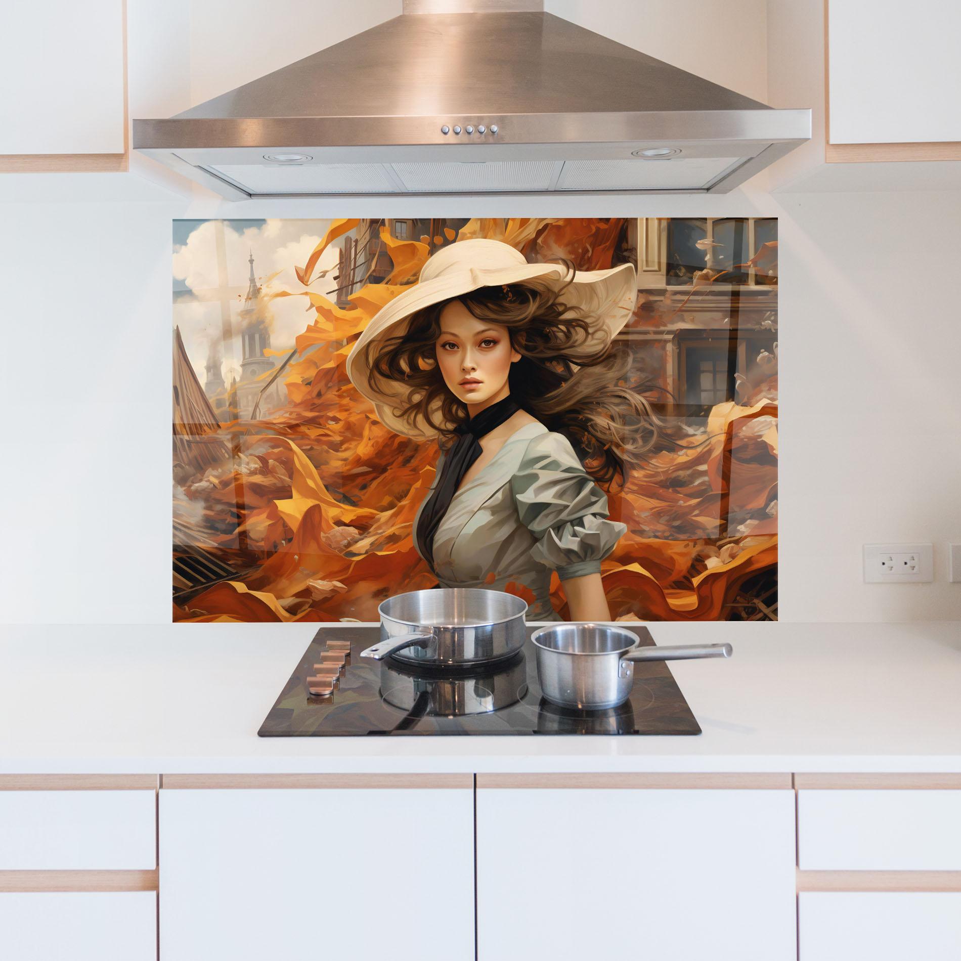 Panou Sticla Bucatarie Vintage Outfit On Orange mockup 5