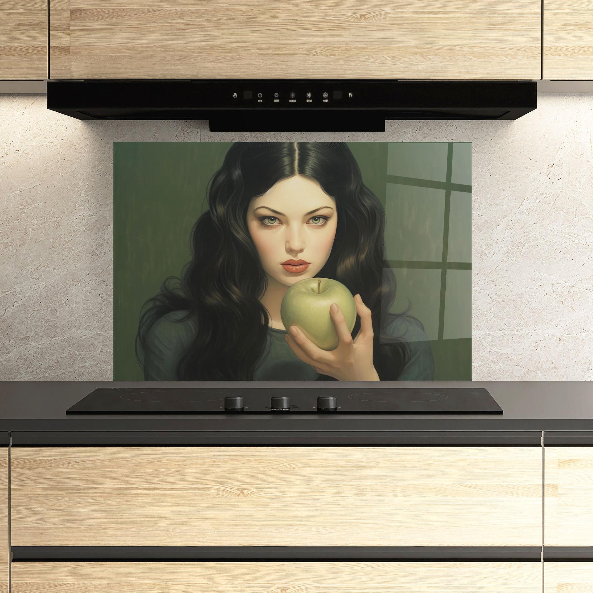 Panou Sticla Bucatarie Green Apple Painting mockup 3