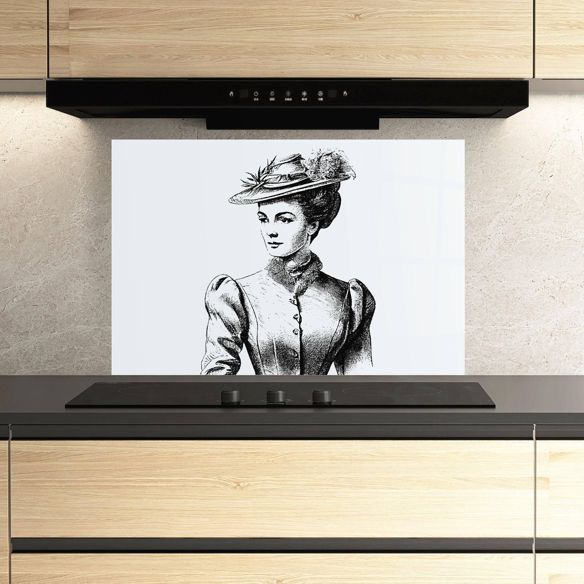 Panou Sticla Bucatarie Noble Lady Hat mockup 3