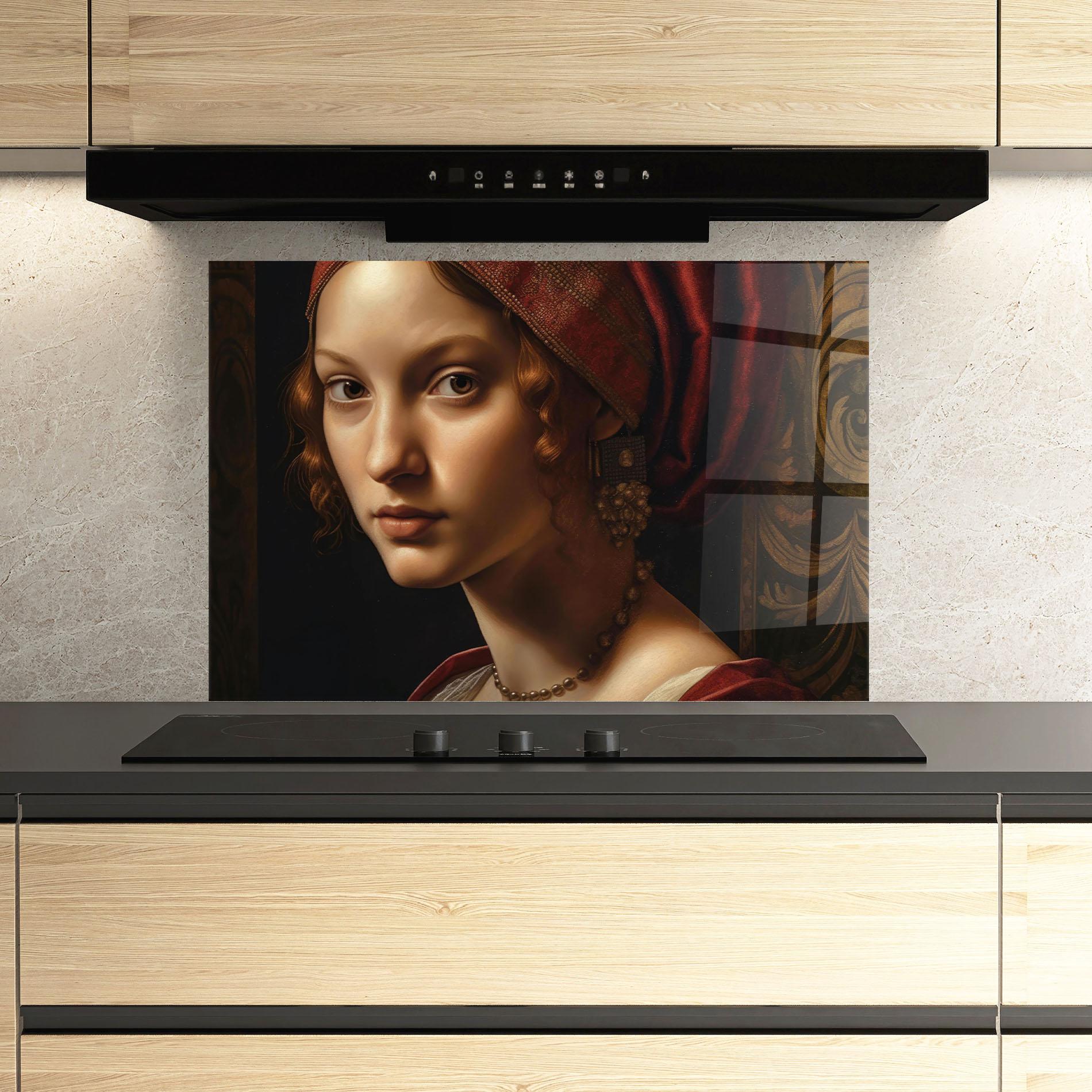 Panou Sticla Bucatarie Red Hair Woman Art mockup 3