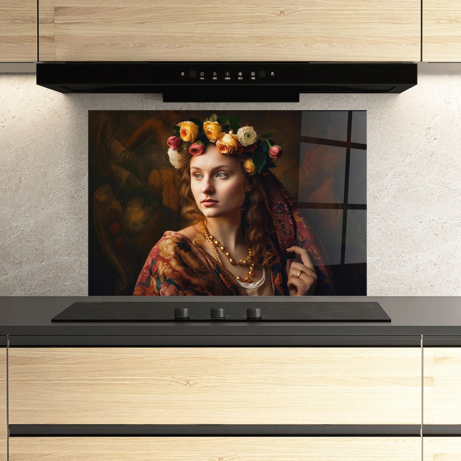 Panou Sticla Bucatarie Renaissance Woman mockup 3