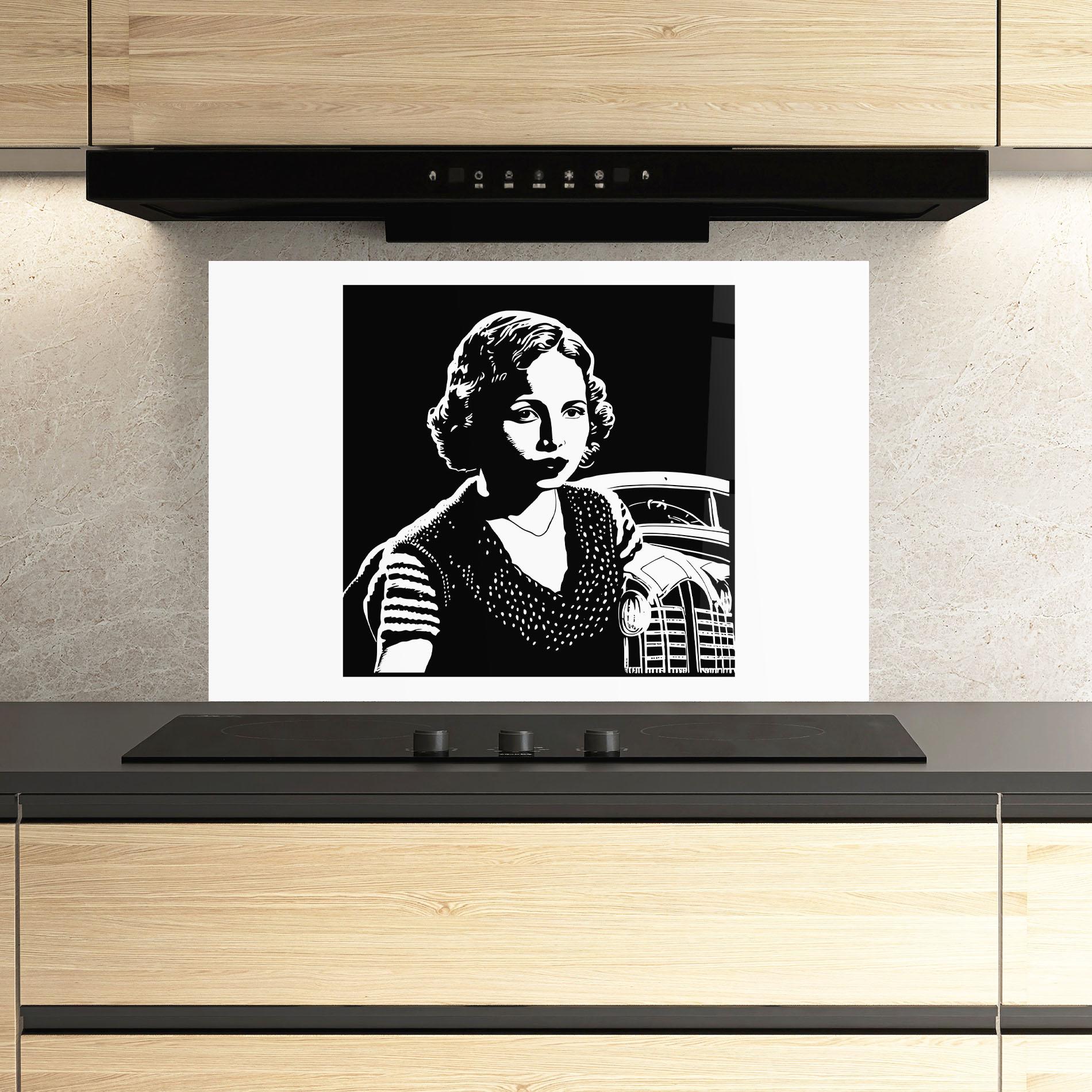 Panou Sticla Bucatarie Retro Woman mockup 3