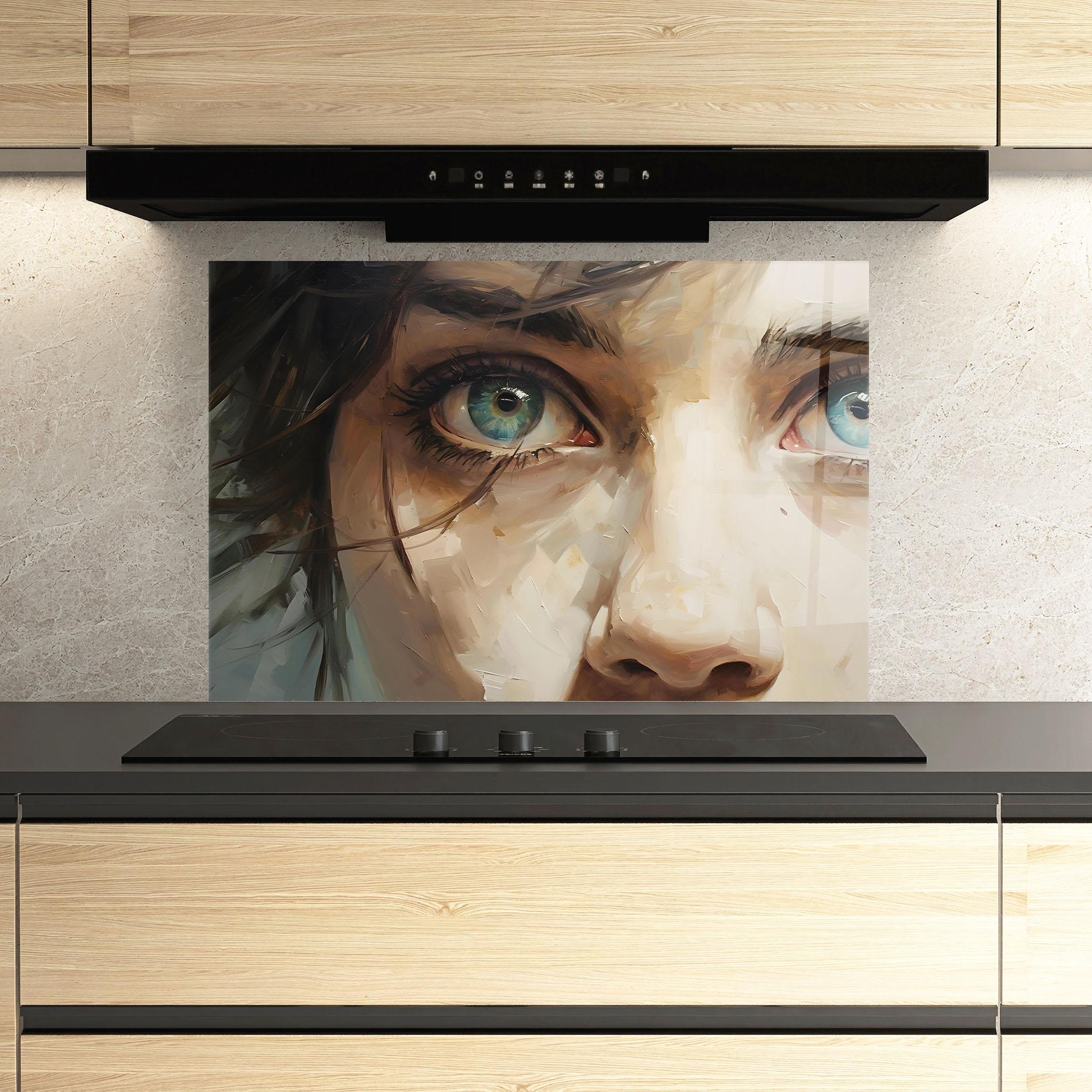 Panou Sticla Bucatarie Vintage Blue Eyes Art mockup 3